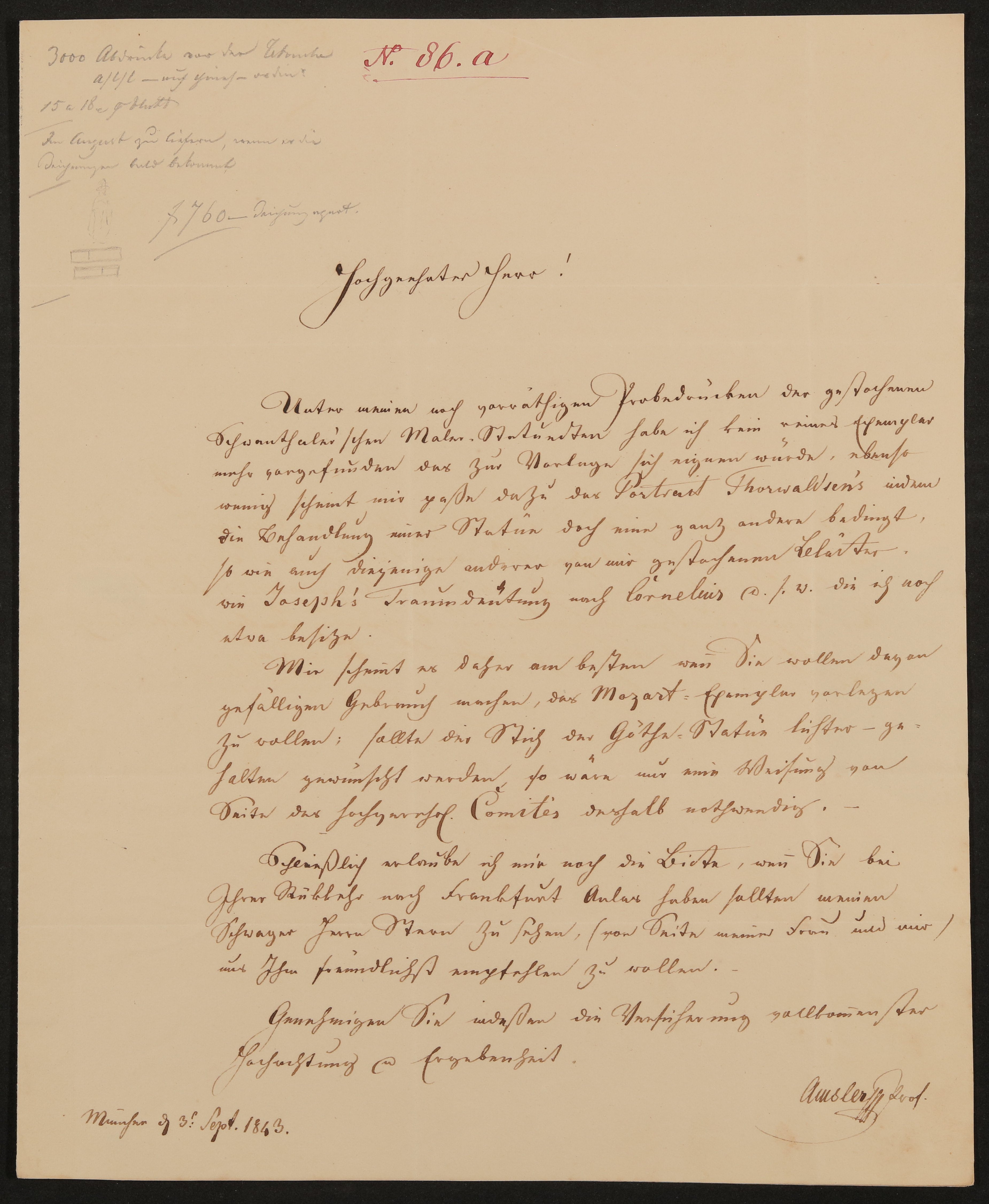 Brief von Samuel Amsler an Friedrich John vom 3.9.1843 (Freies Deutsches Hochstift / Frankfurter Goethe-Museum Public Domain Mark)