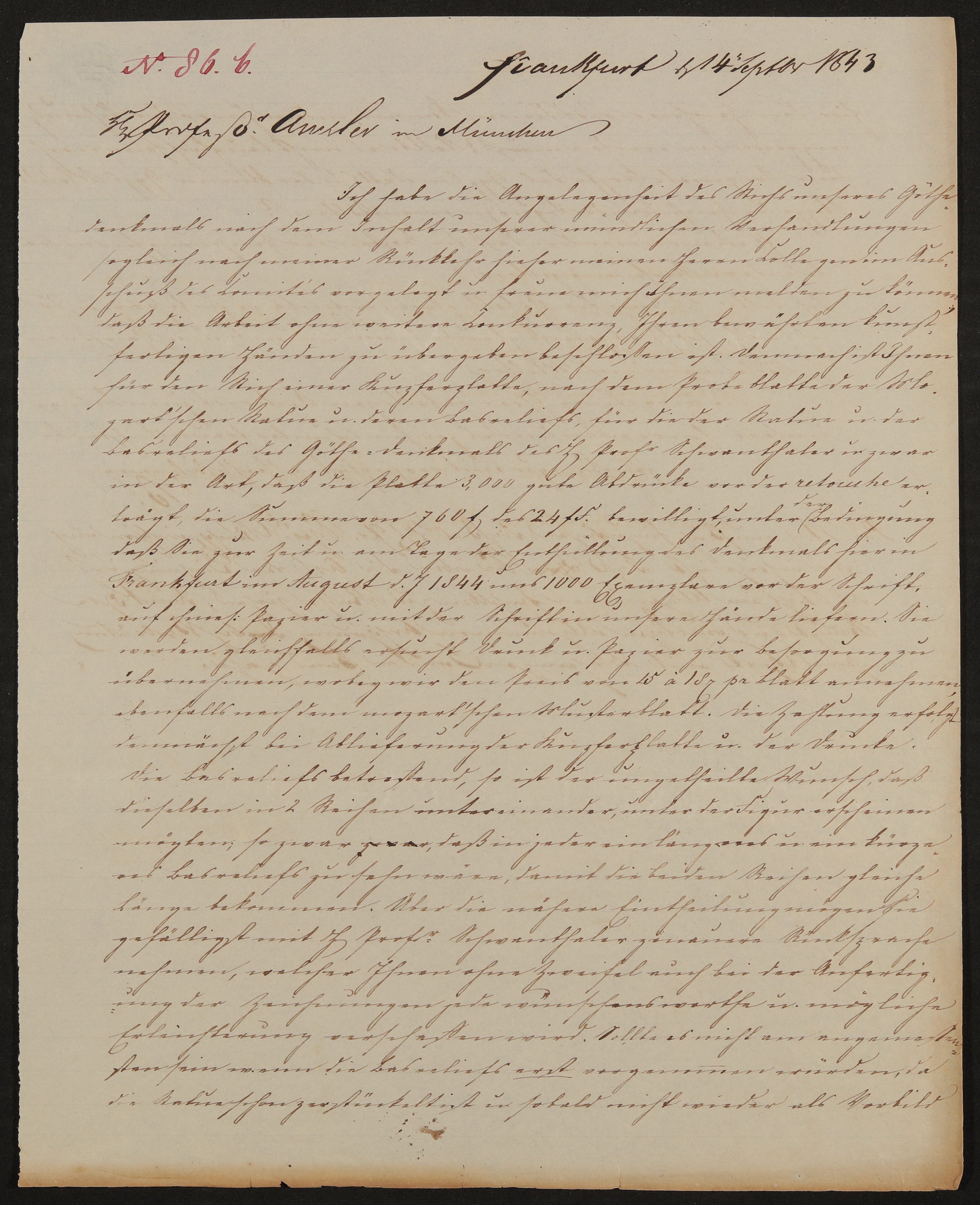 Briefabschrift von Friedrich John an Samuel Amsler vom 14.9.1843 (Freies Deutsches Hochstift / Frankfurter Goethe-Museum Public Domain Mark)