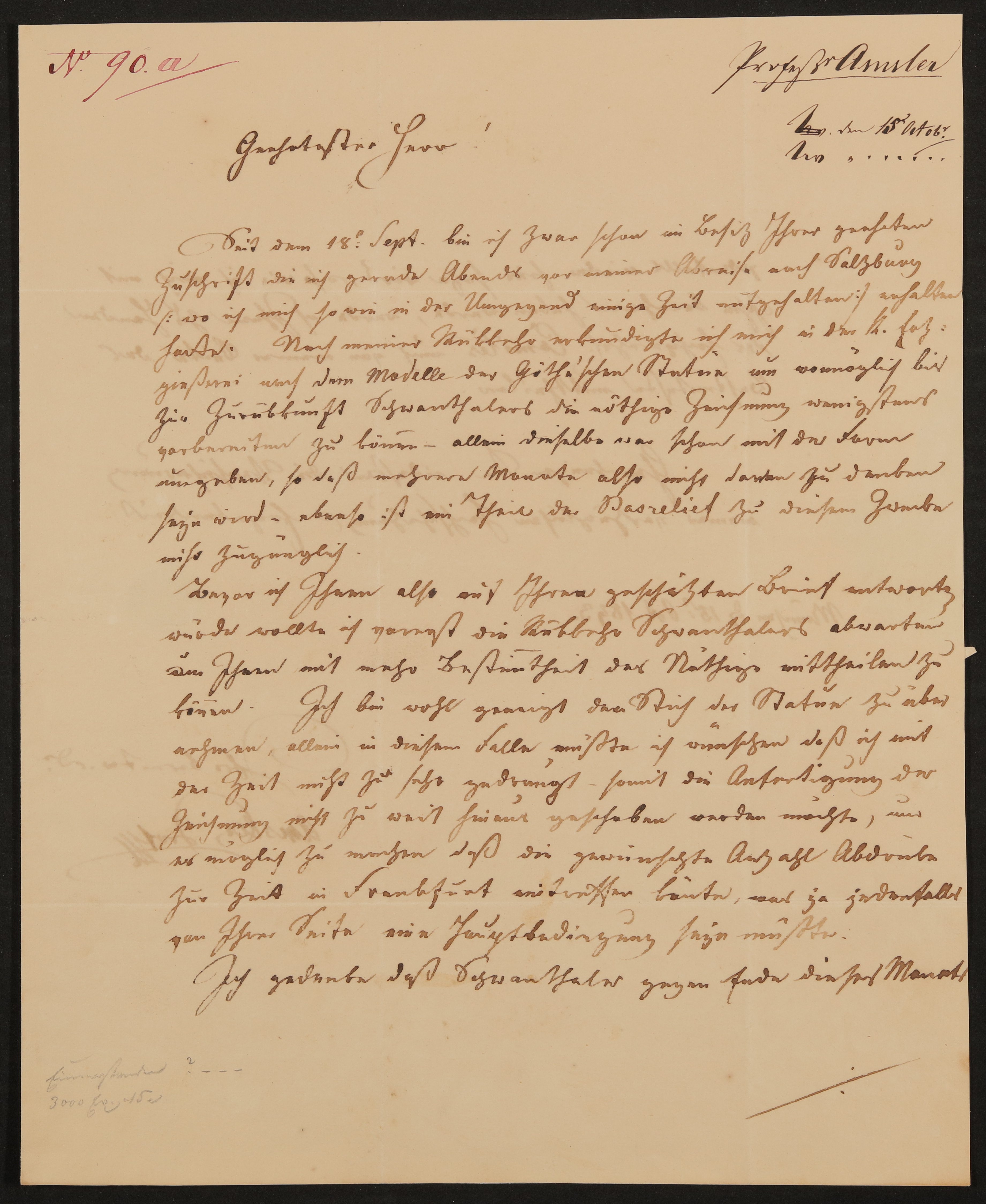 Brief von Samuel Amsler an Friedrich John vom 15.10.1843 (Freies Deutsches Hochstift / Frankfurter Goethe-Museum Public Domain Mark)