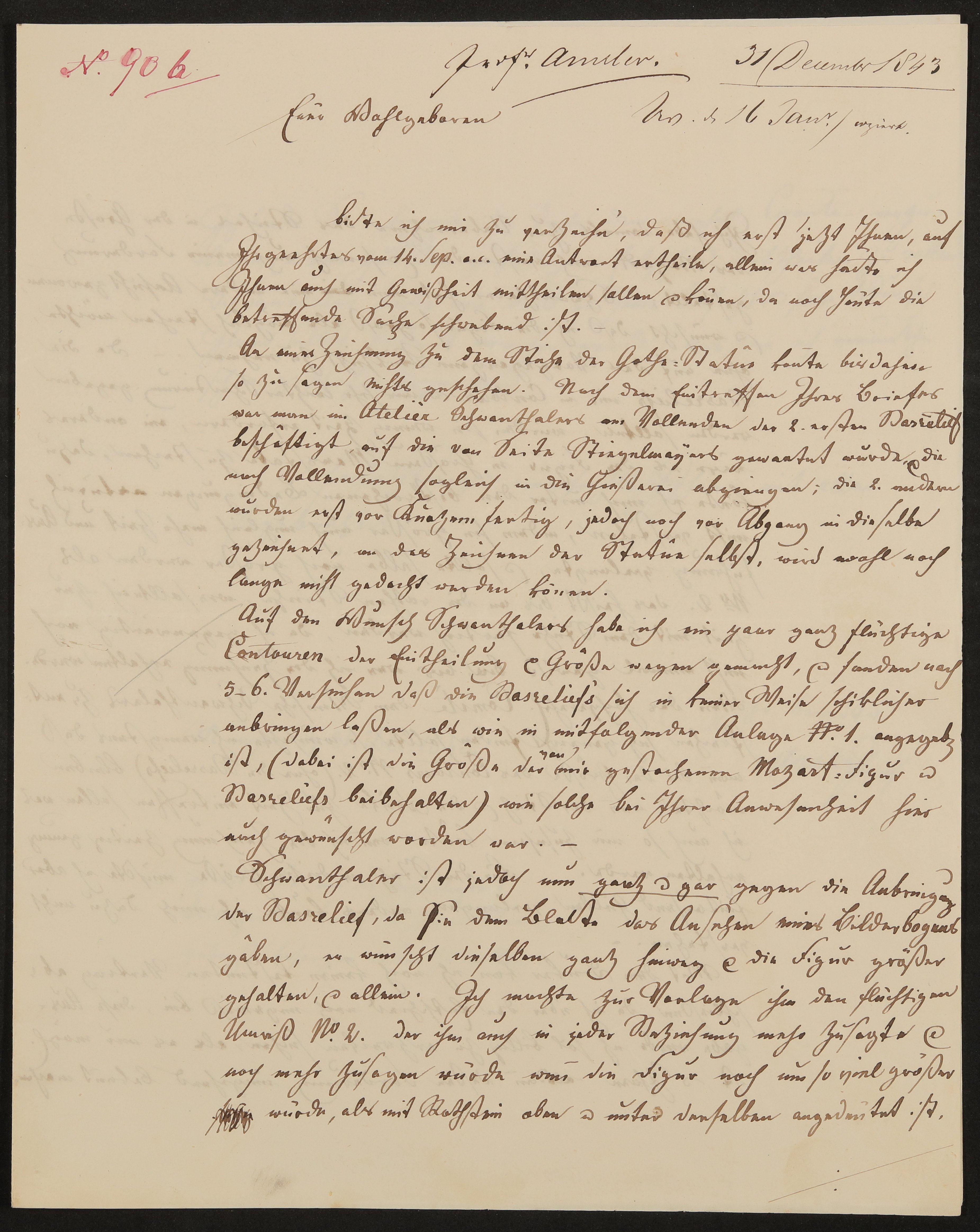 Brief von Samuel Amsler an Friedrich John vom 31.12.1843 (Freies Deutsches Hochstift / Frankfurter Goethe-Museum Public Domain Mark)