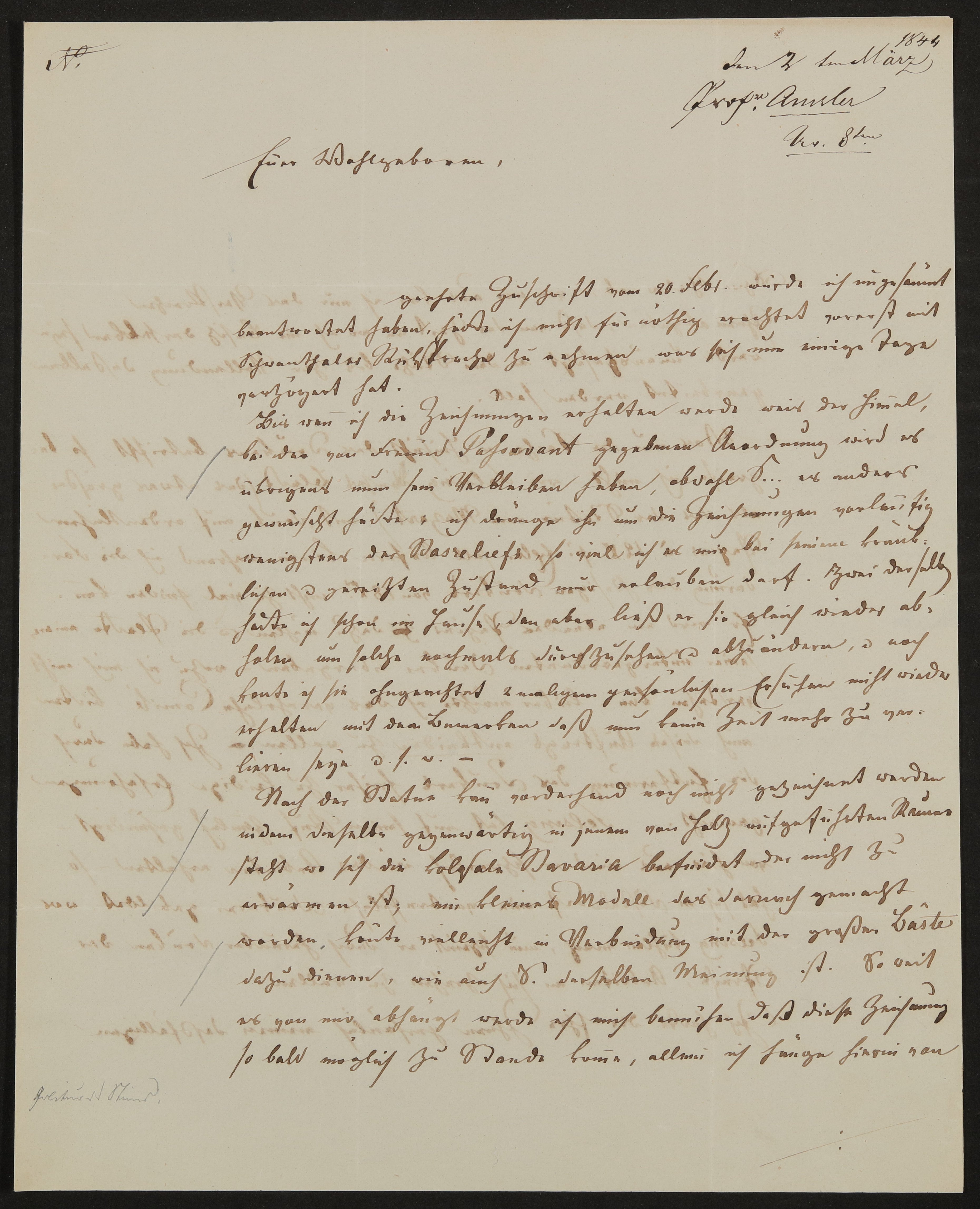 Brief von Samuel Amsler an Friedrich John vom 2.3.1844 (Freies Deutsches Hochstift / Frankfurter Goethe-Museum Public Domain Mark)