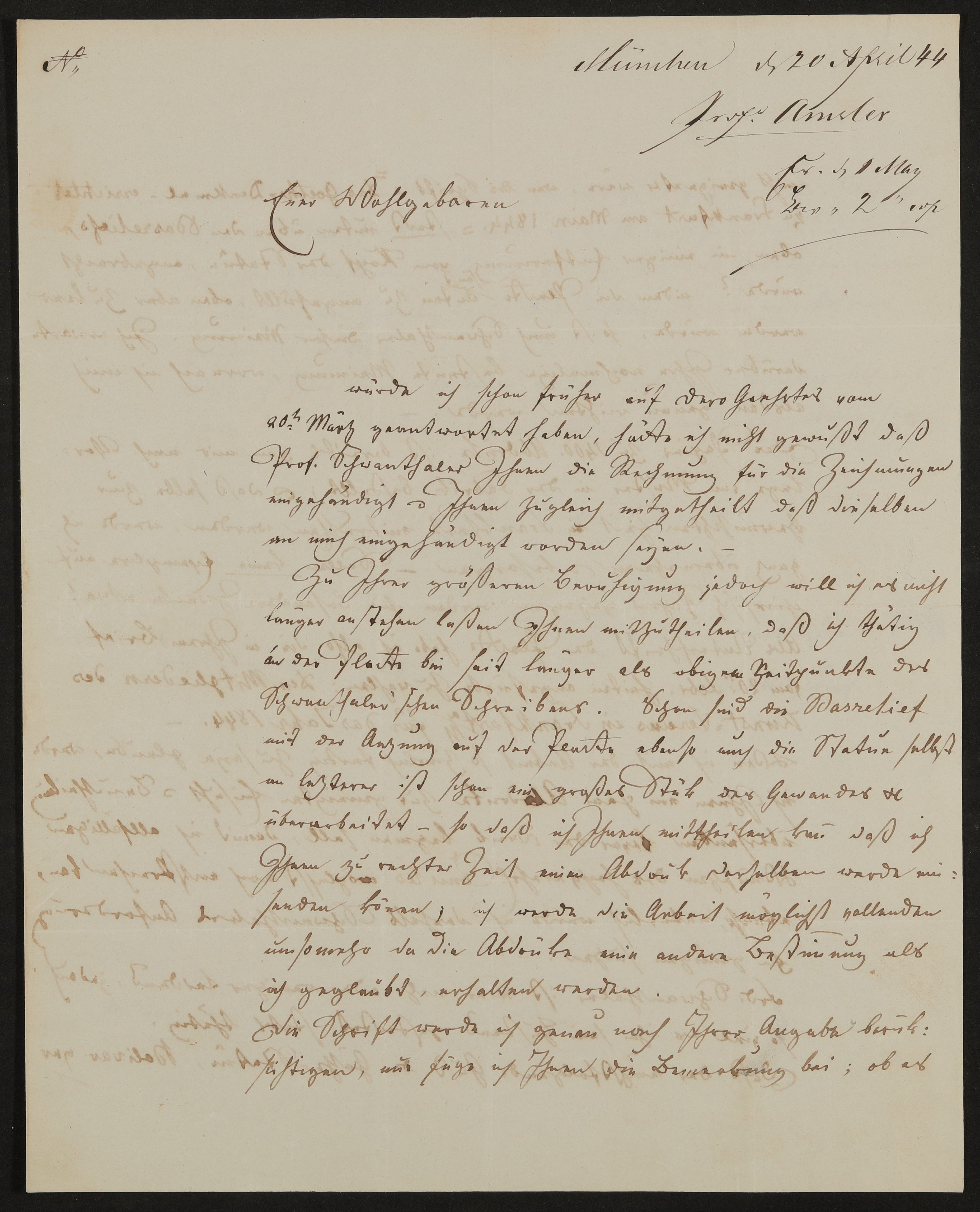 Brief von Samuel Amsler an Friedrich John vom 20.04.1844 (Freies Deutsches Hochstift / Frankfurter Goethe-Museum Public Domain Mark)