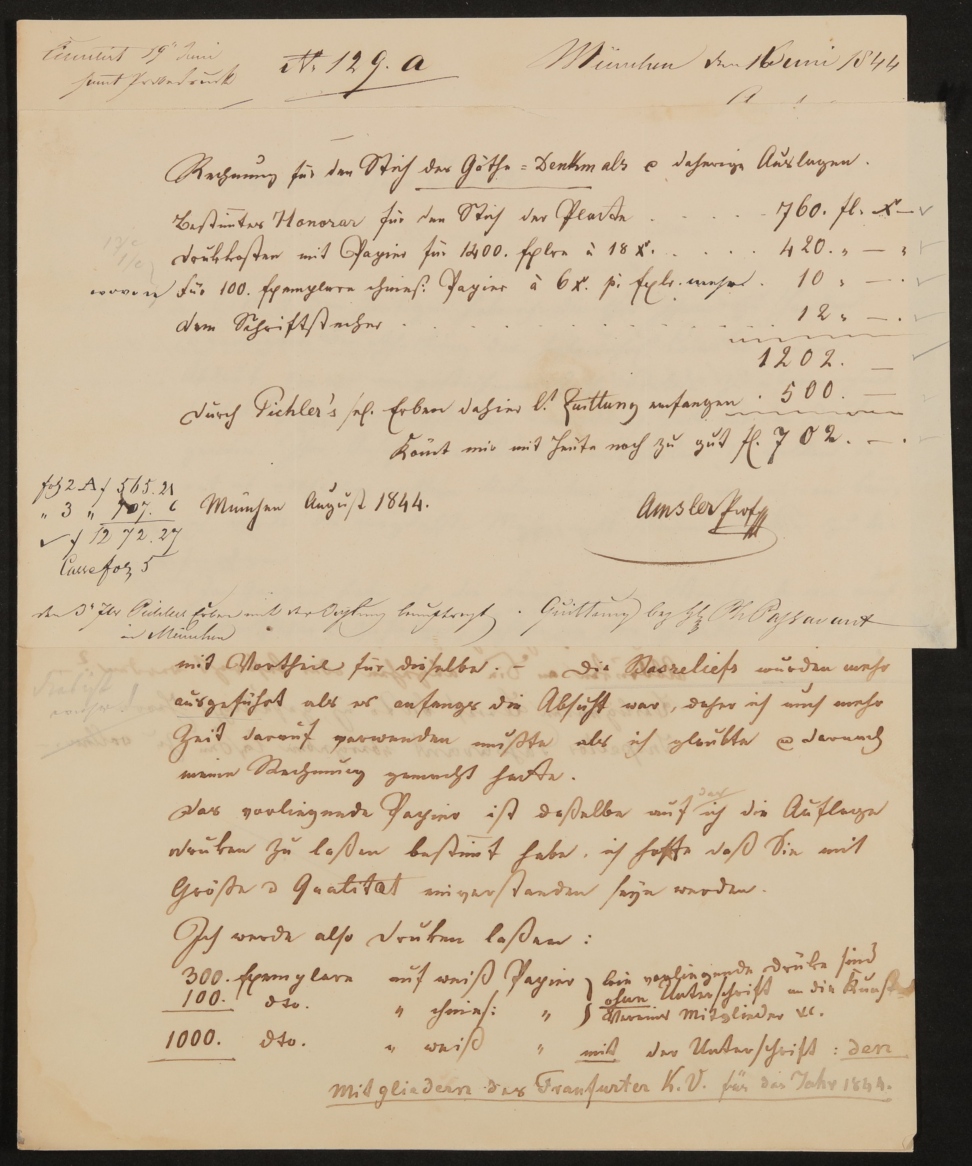 Brief von Samuel Amsler an Friedrich John vom 1.6.1844 mit angeklebter Rechnung vom August 1844 (Freies Deutsches Hochstift / Frankfurter Goethe-Museum Public Domain Mark)