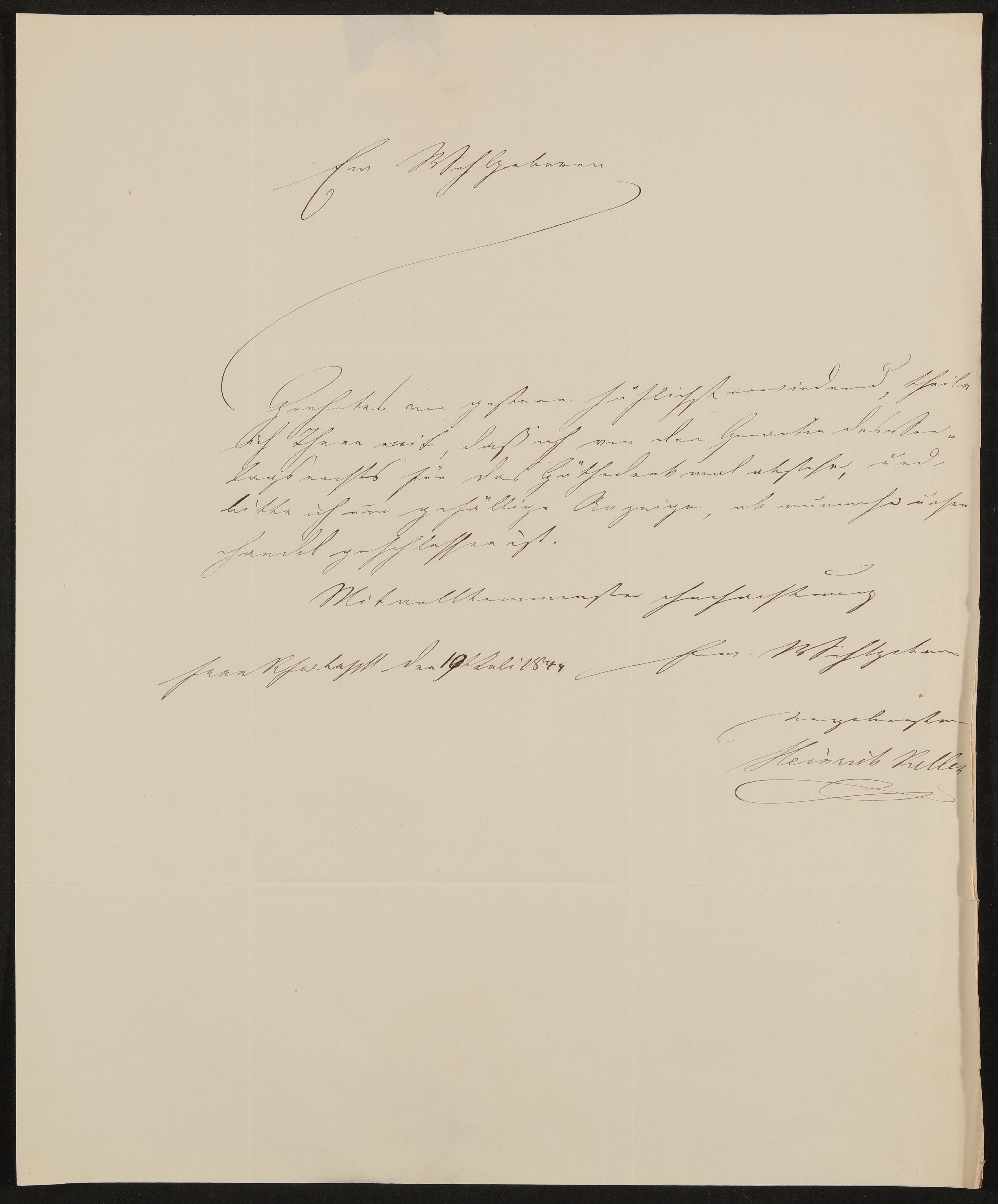 Brief von Heinrich Keller an Friedrich John vom 19.7.1844 (Freies Deutsches Hochstift / Frankfurter Goethe-Museum Public Domain Mark)