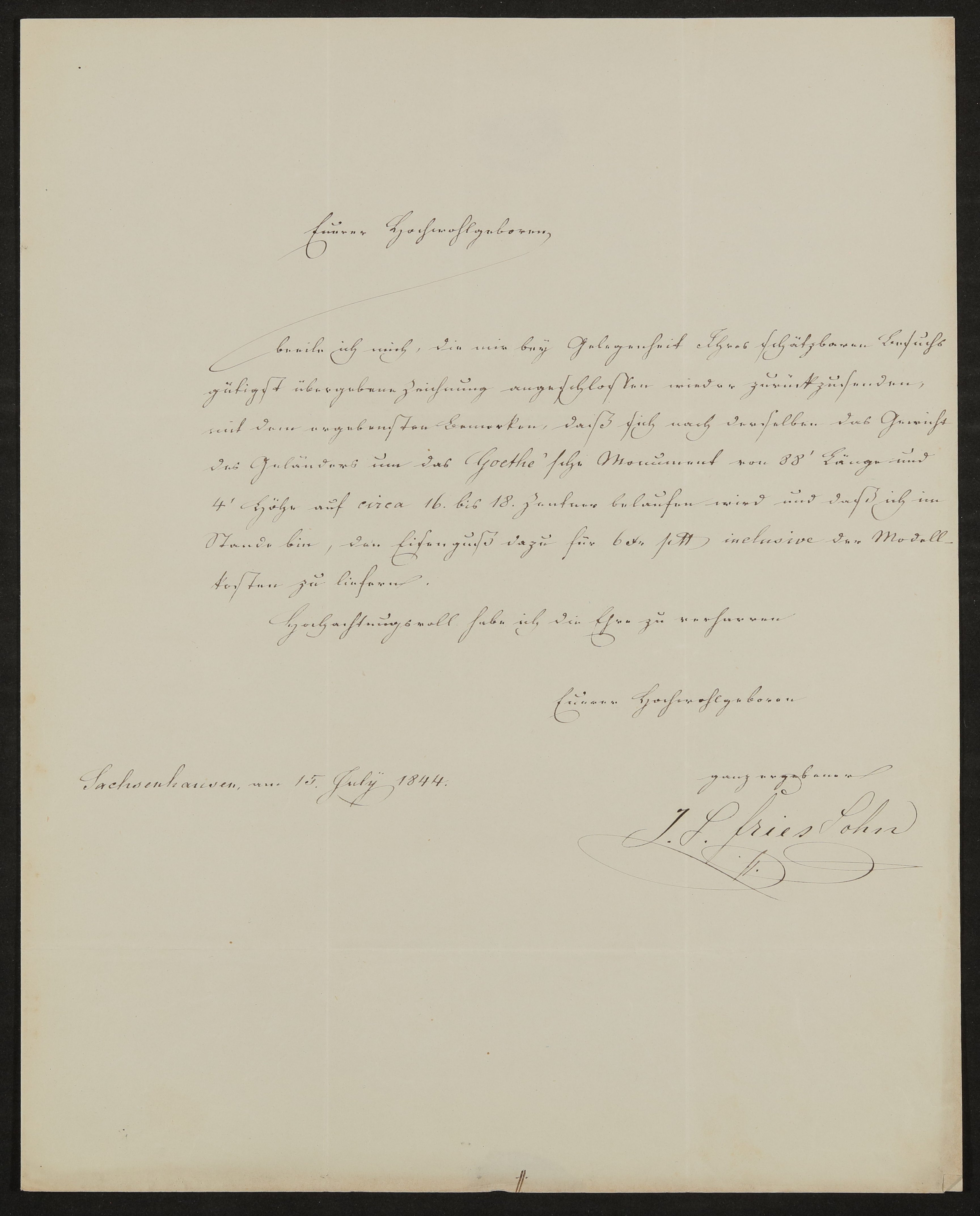 Brief von J. S. Fries Sohn an Georg von St. George vom 15.7.1844 (Freies Deutsches Hochstift / Frankfurter Goethe-Museum Public Domain Mark)