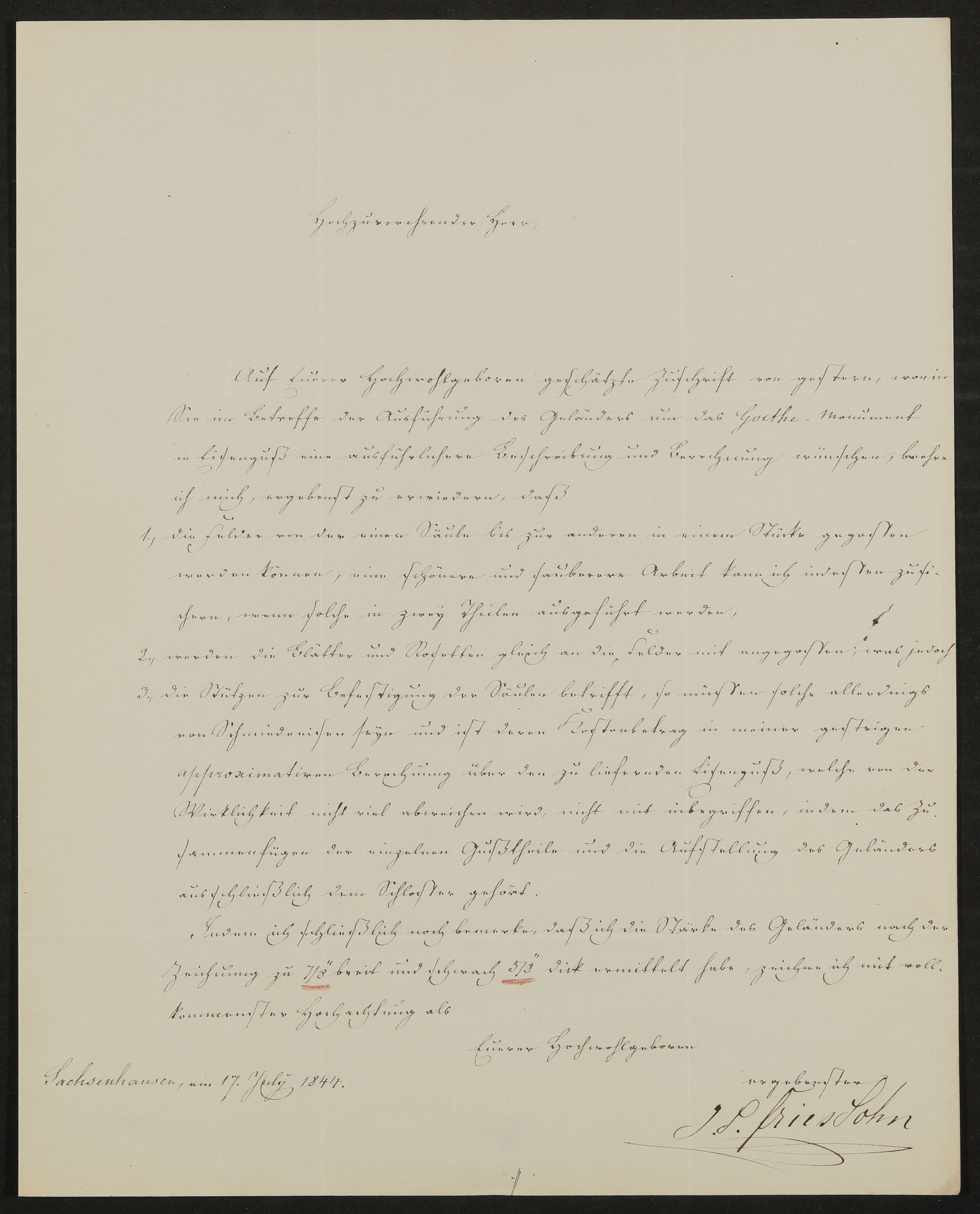 Brief von J.S. Fries an Georg von St. George vom 17.07.1844 (Freies Deutsches Hochstift / Frankfurter Goethe-Museum Public Domain Mark)