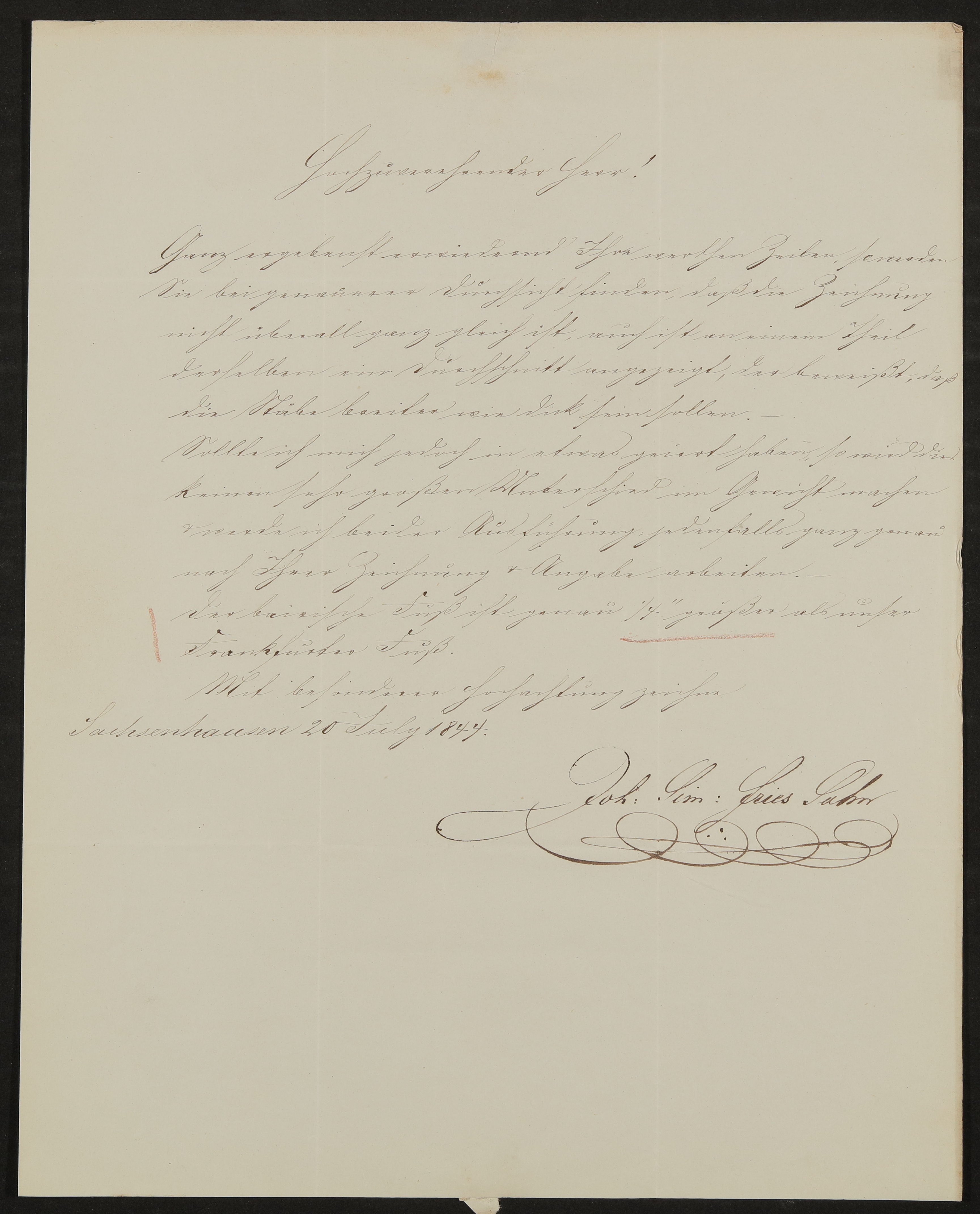 Brief von J.S. Fries Sohn an Georg von St. George vom 20.07.1844 (Freies Deutsches Hochstift / Frankfurter Goethe-Museum Public Domain Mark)