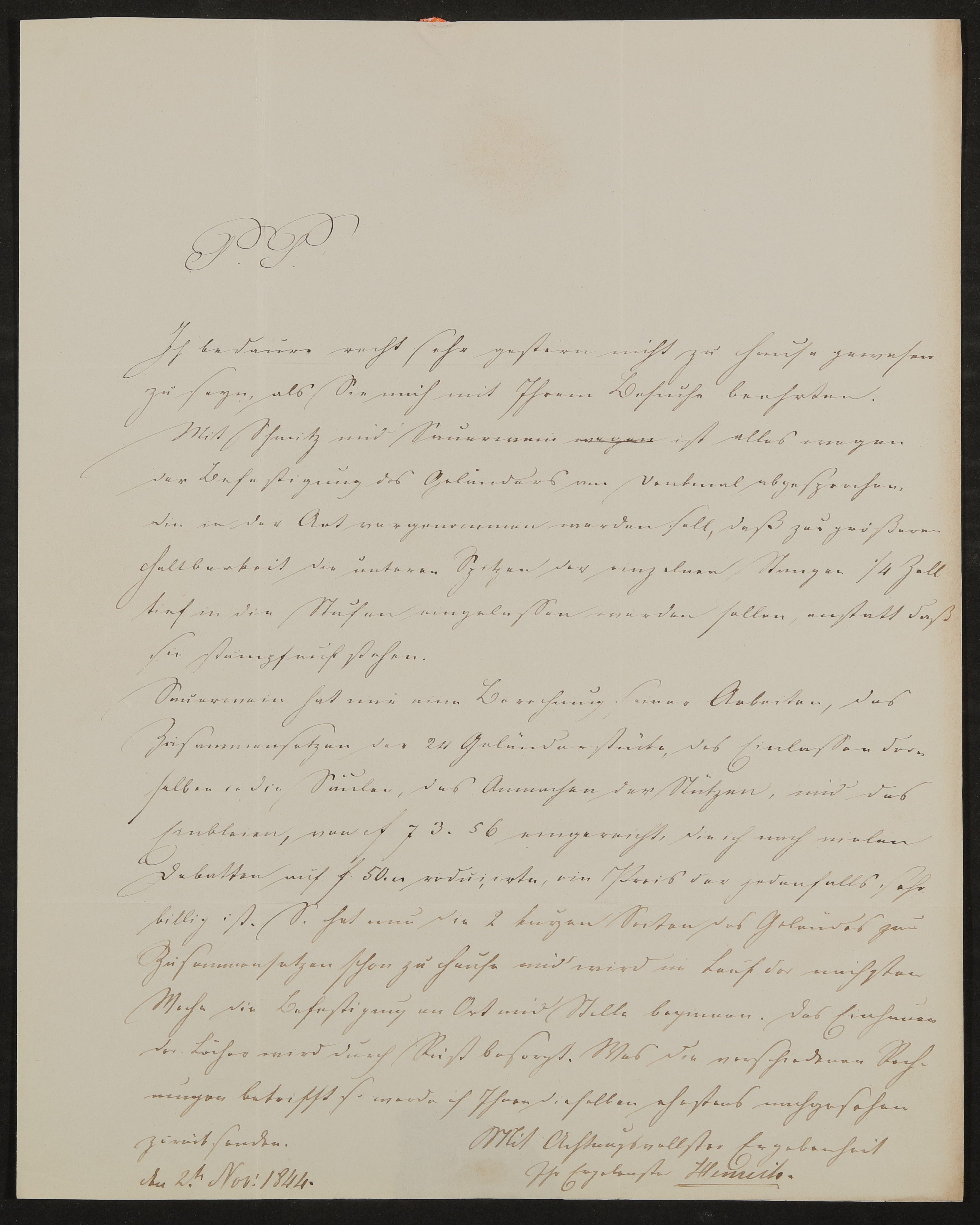 Brief von Carl Friedrich Henrich an Friedrich John vom 02.11.1844 (Freies Deutsches Hochstift / Frankfurter Goethe-Museum Public Domain Mark)