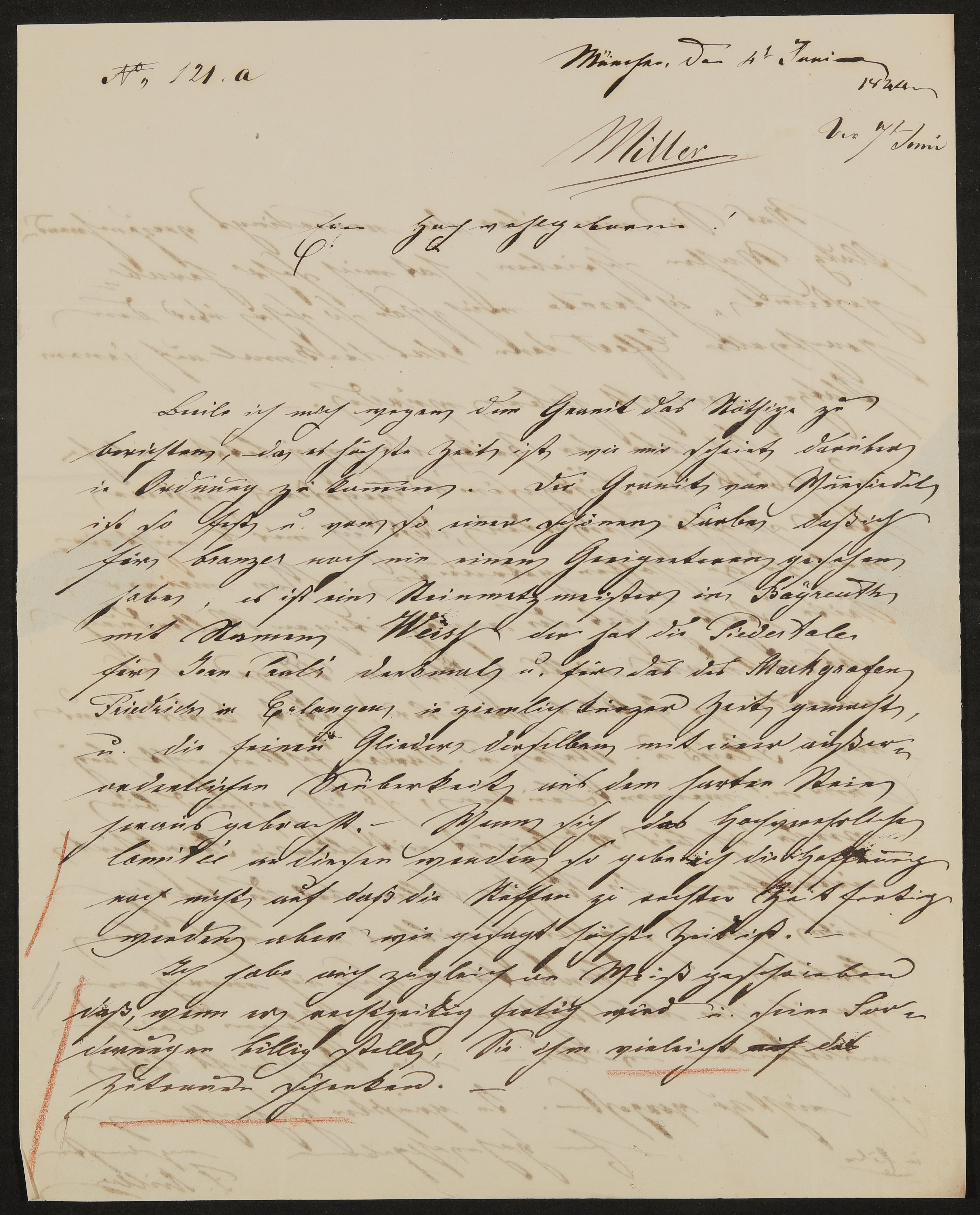 Brief von Ferdinand von Miller an Friedrich John vom 04.06.1844 (Freies Deutsches Hochstift / Frankfurter Goethe-Museum Public Domain Mark)