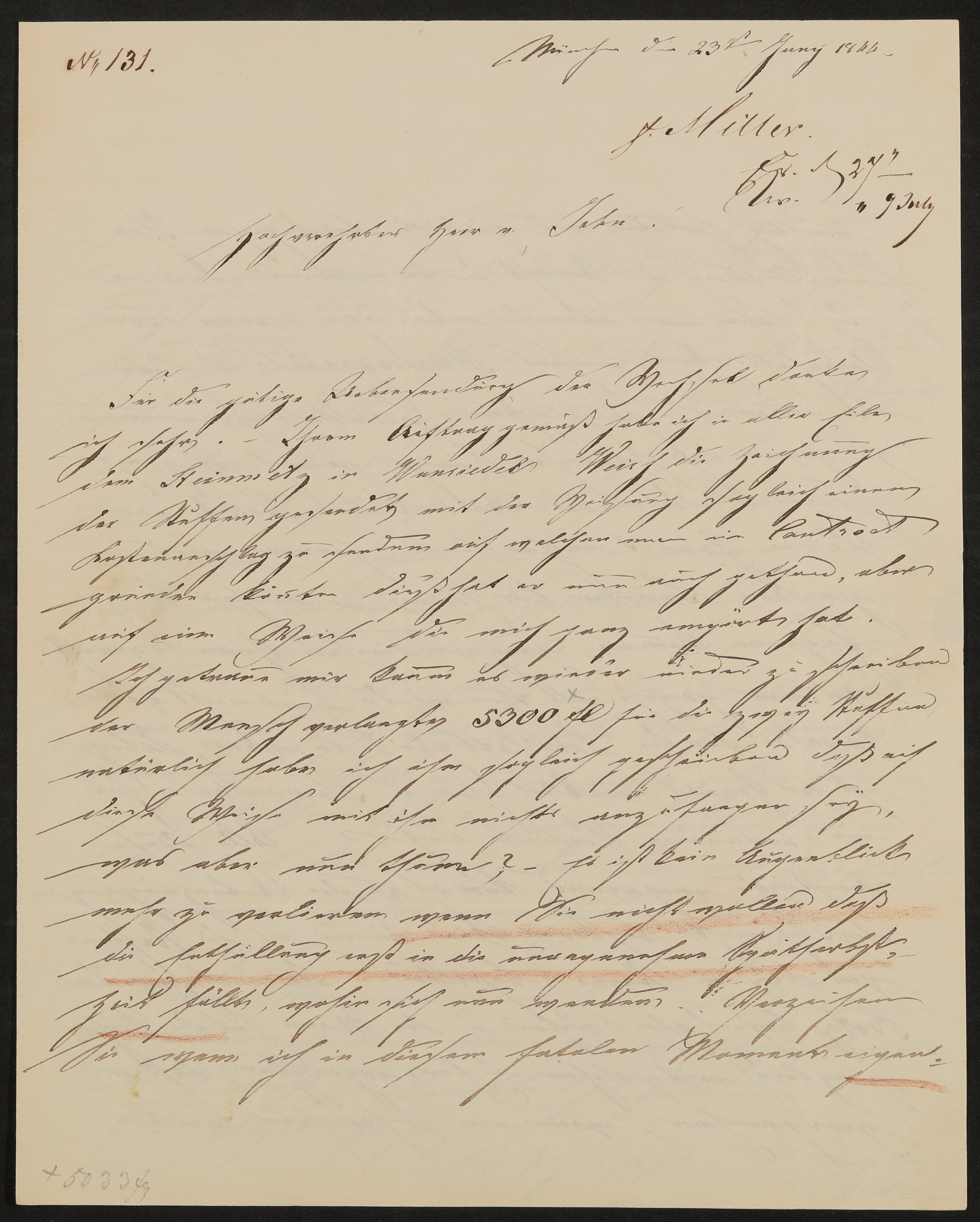 Brief von Ferdinand von Miller an Friedrich John vom 23.06.1844 (Freies Deutsches Hochstift / Frankfurter Goethe-Museum Public Domain Mark)