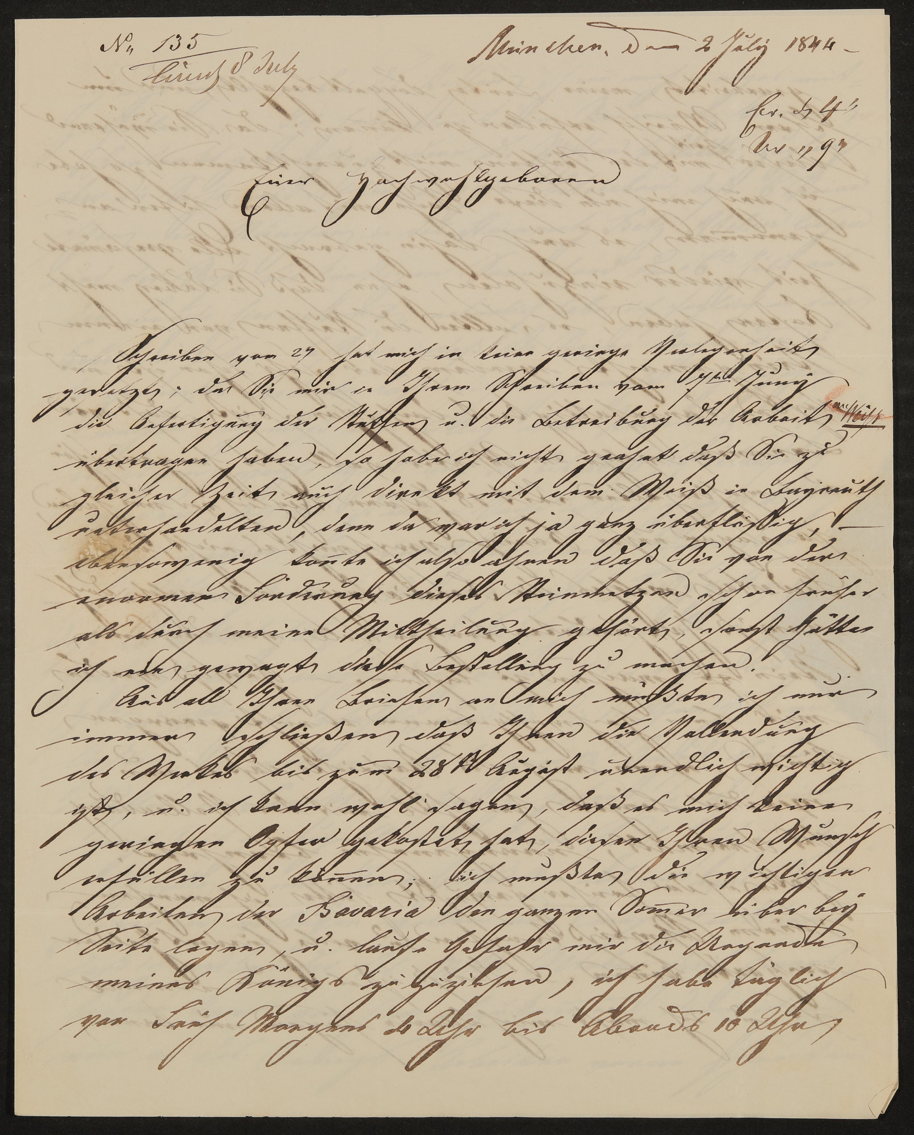 Brief von Ferdinand von Miller an Friedrich John vom 02.07.1844 (Freies Deutsches Hochstift / Frankfurter Goethe-Museum Public Domain Mark)