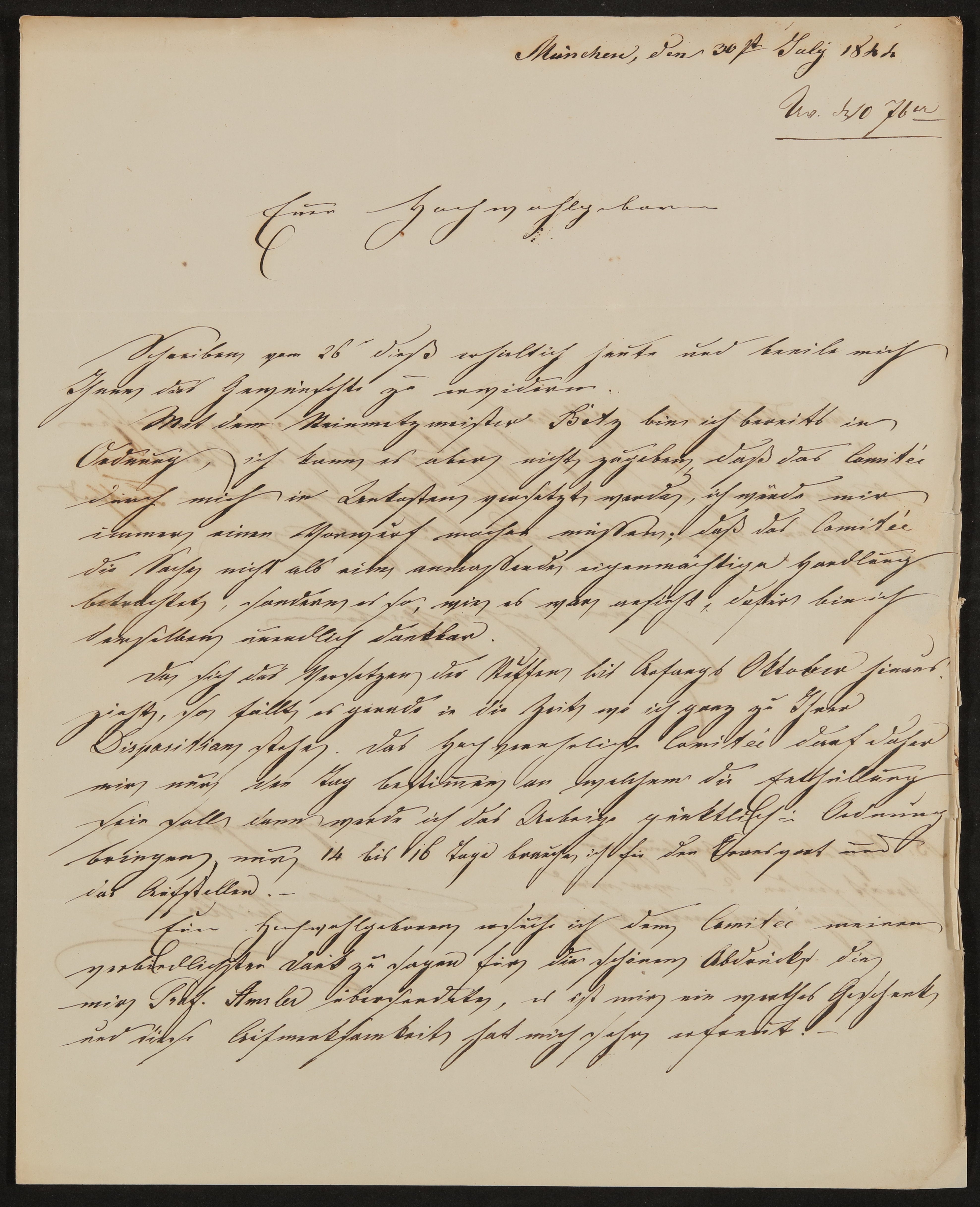 Brief von Ferdinand von Miller an Johann David Passavant vom 30.07.1844 (Freies Deutsches Hochstift / Frankfurter Goethe-Museum Public Domain Mark)