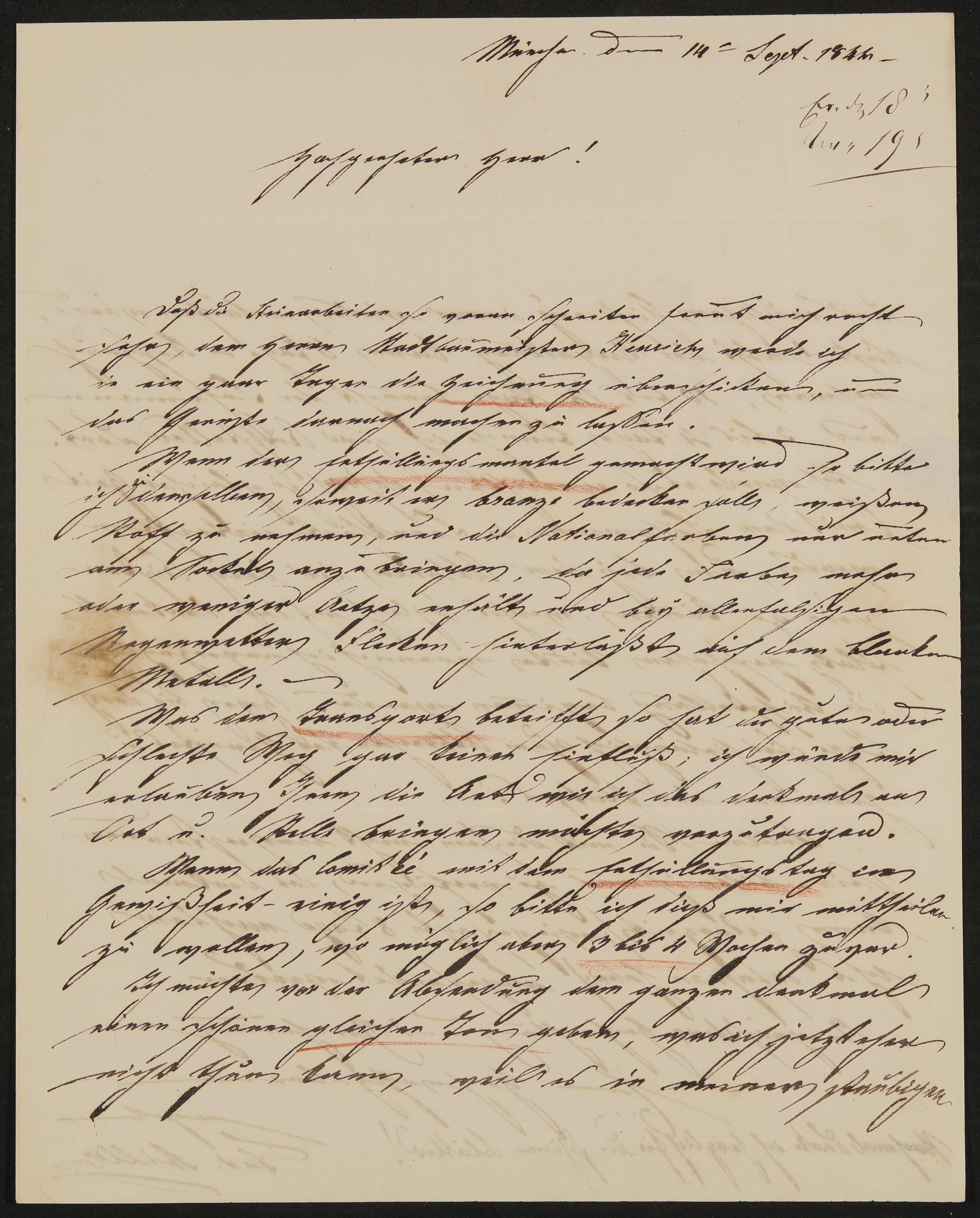 Brief von Ferdinand von Miller an Friedrich John vom 14.09.1844 (Freies Deutsches Hochstift / Frankfurter Goethe-Museum Public Domain Mark)