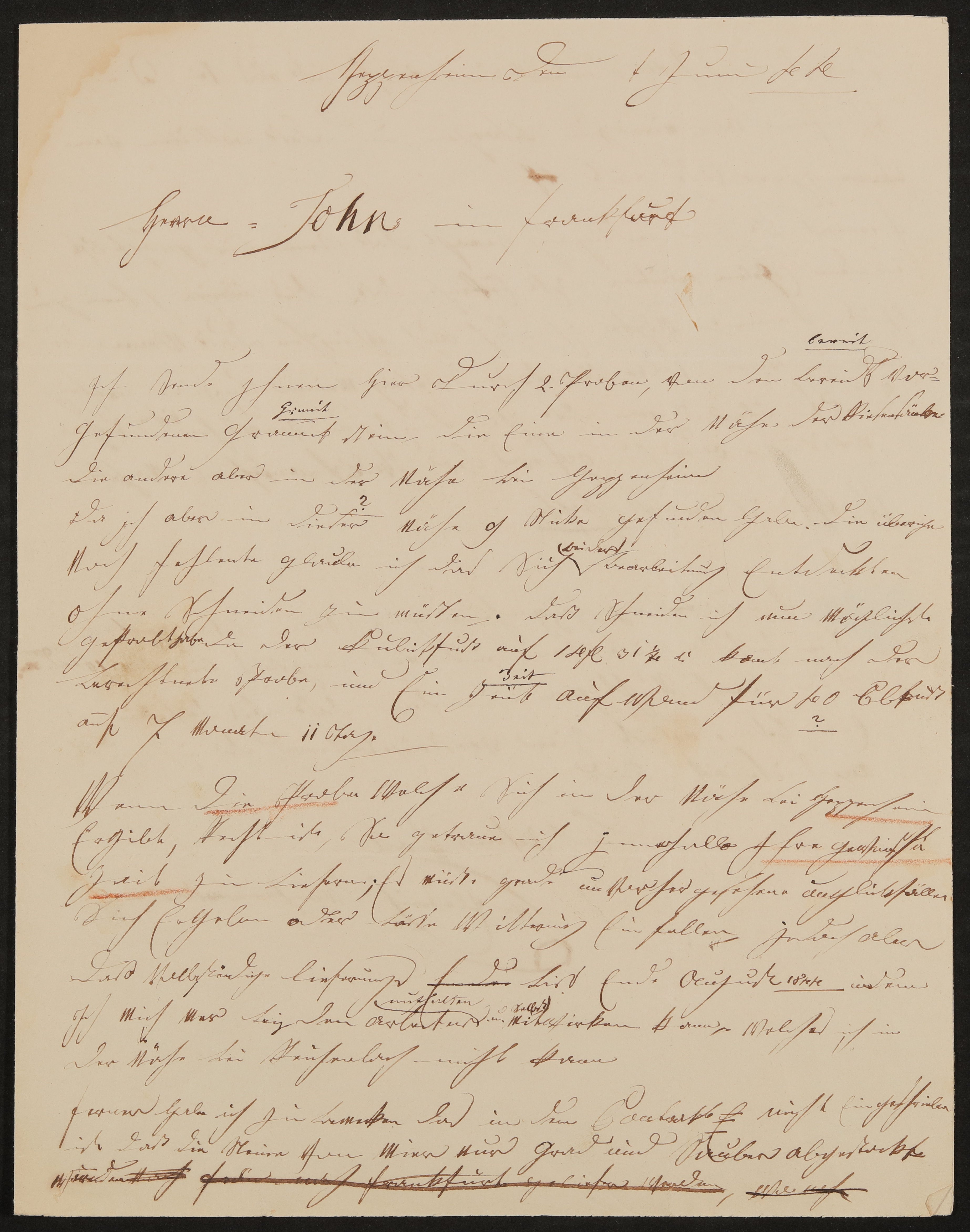 Brief von Ignatz Fletterich an Friedrich John vom 01.06.1844 (Freies Deutsches Hochstift / Frankfurter Goethe-Museum Public Domain Mark)