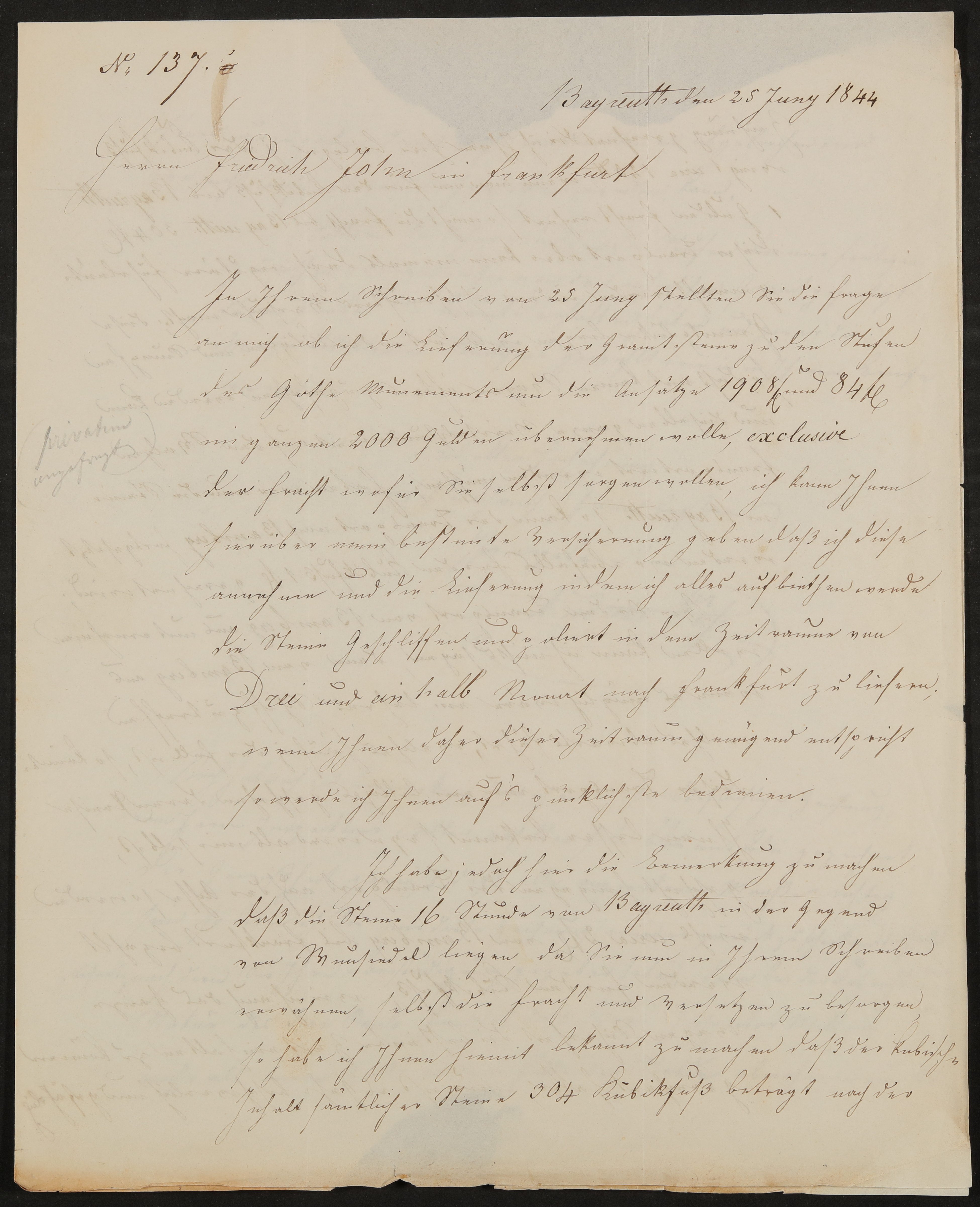 Brief von Andreas Weiß an Friedrich John vom 25.06.1844 (Freies Deutsches Hochstift / Frankfurter Goethe-Museum Public Domain Mark)