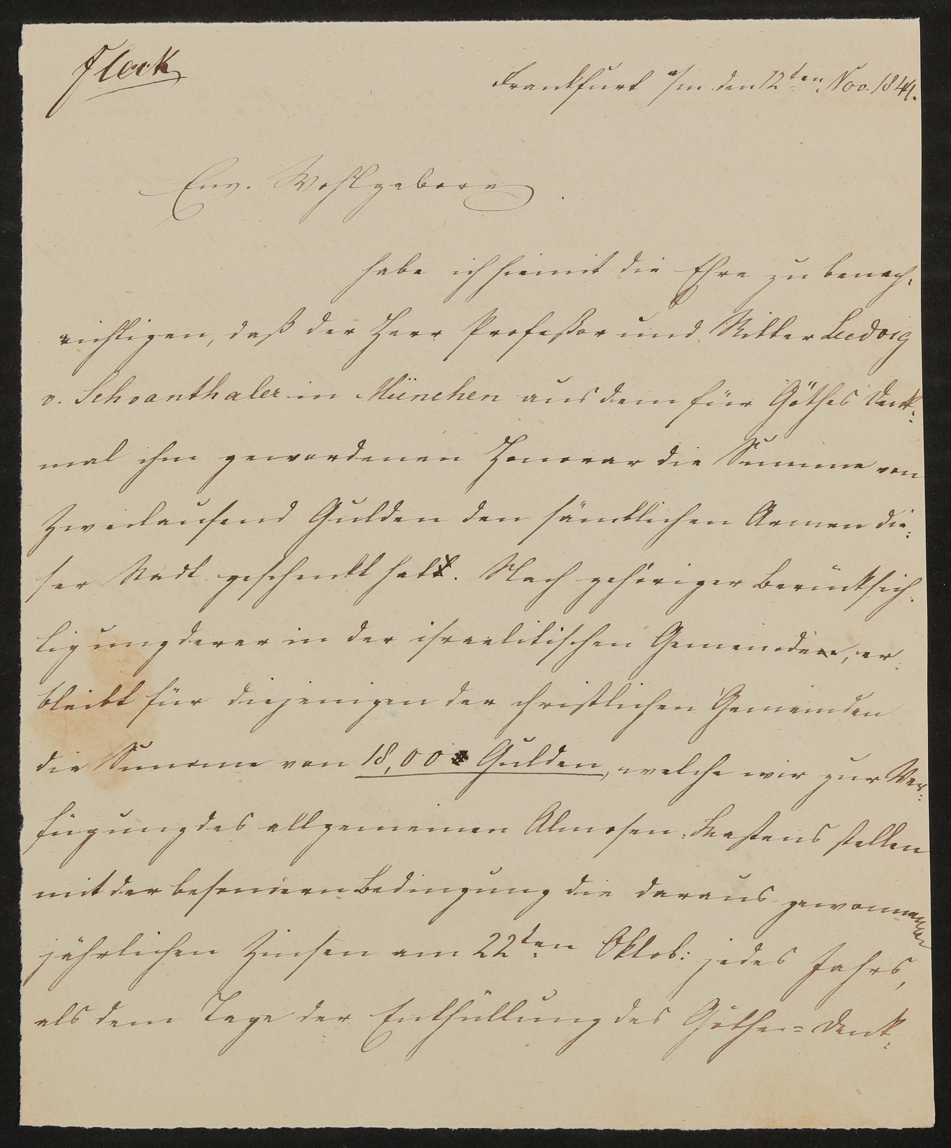 Brief von Friedrich John an Hermann Ludwig Jacob Leberecht Fleck vom 12.11.1844 (Freies Deutsches Hochstift / Frankfurter Goethe-Museum Public Domain Mark)