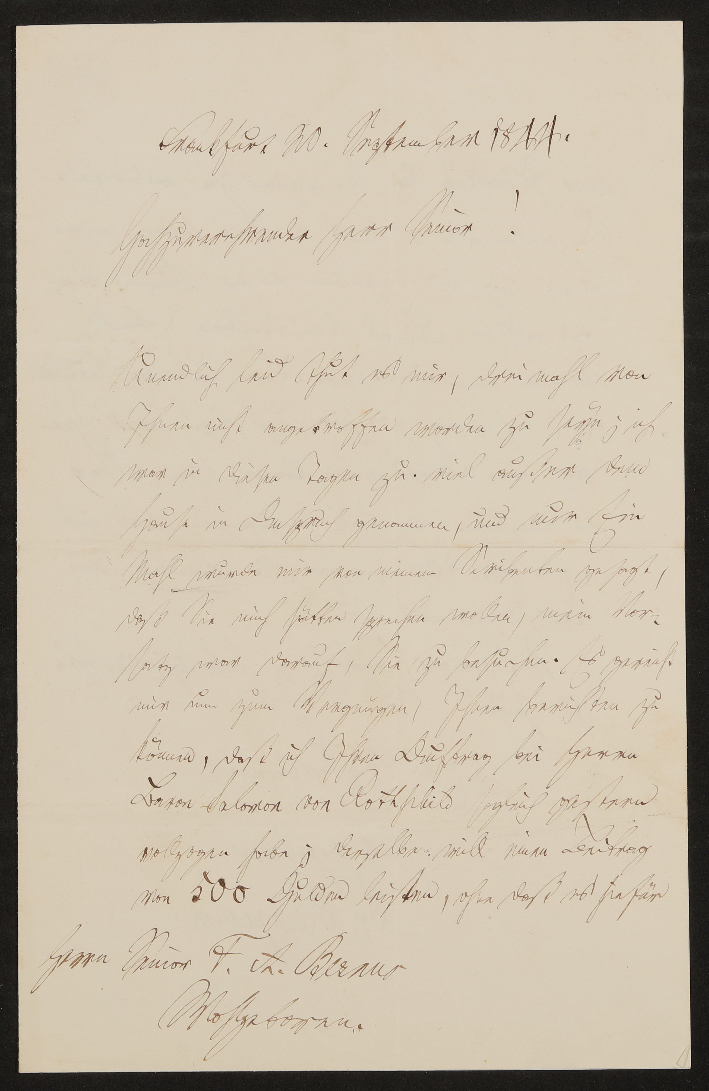 Brief von Maximilian Reinganum an Friedrich Alexander von Bernus vom 20.09.1844 (Freies Deutsches Hochstift / Frankfurter Goethe-Museum Public Domain Mark)