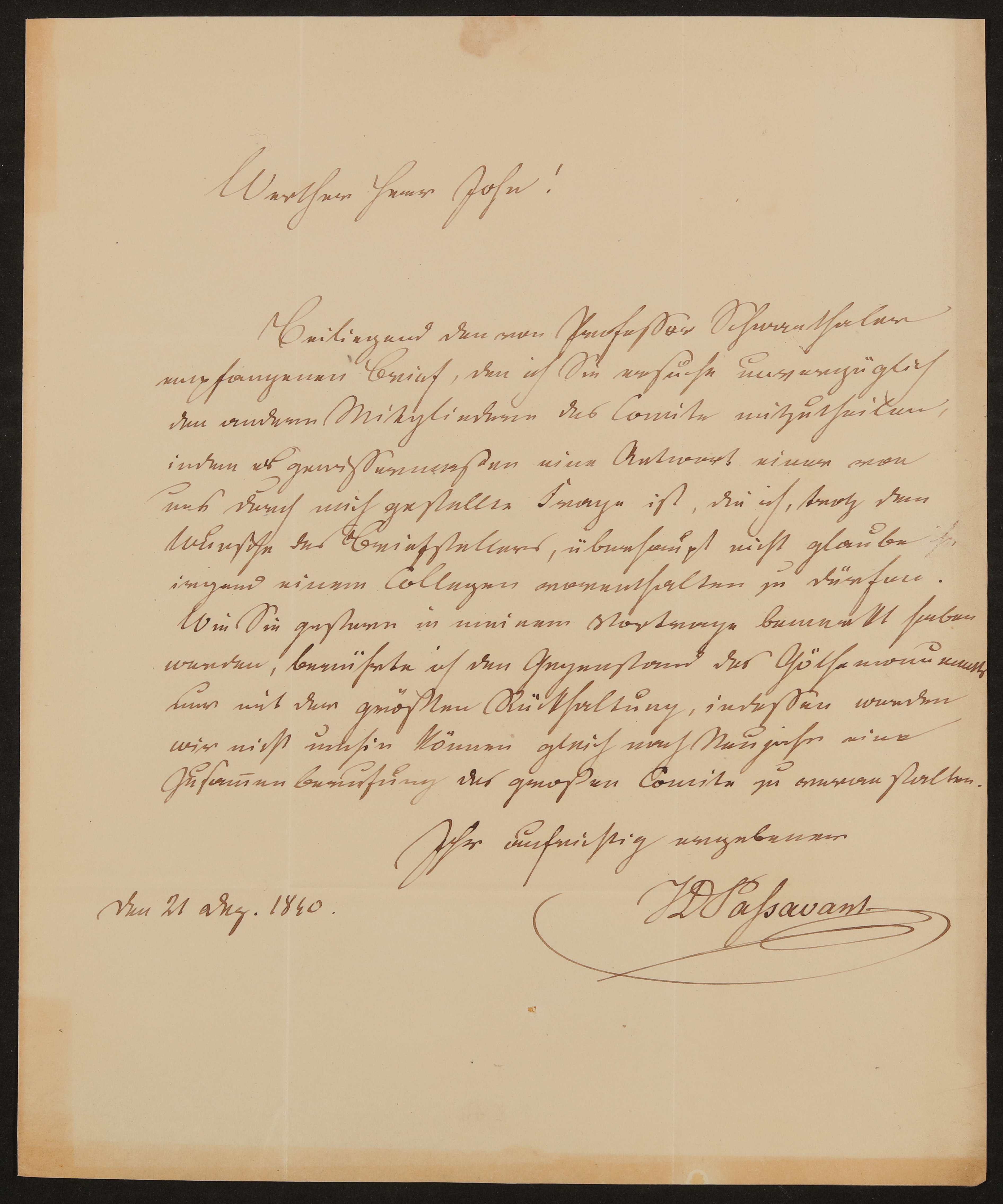 Brief von Johann David Passavant an Friedrich John vom 21.12.1840 (Freies Deutsches Hochstift / Frankfurter Goethe-Museum Public Domain Mark)