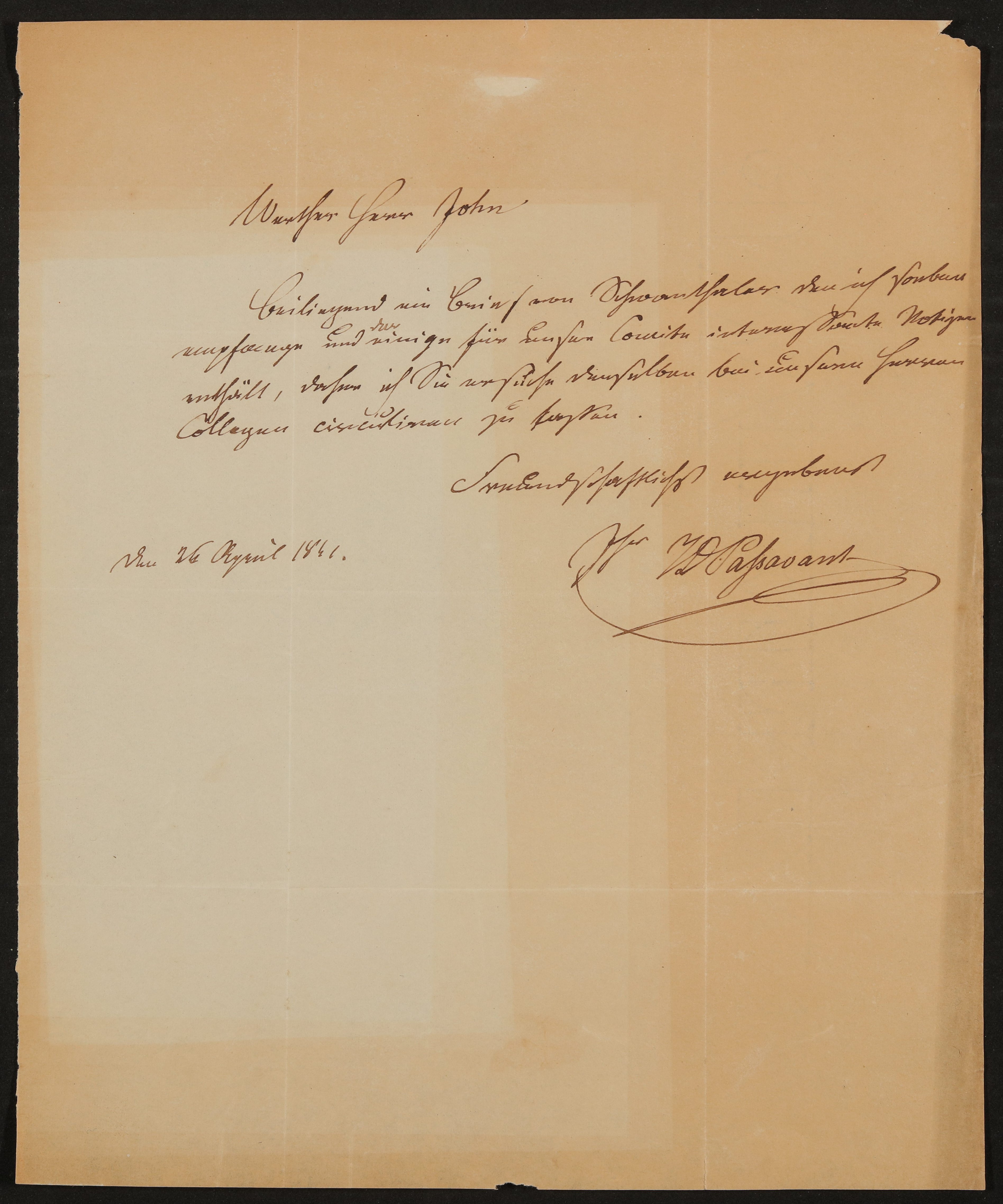 Brief von Johann David Passavant an Friedrich John vom 26.04.1841 (Freies Deutsches Hochstift / Frankfurter Goethe-Museum Public Domain Mark)