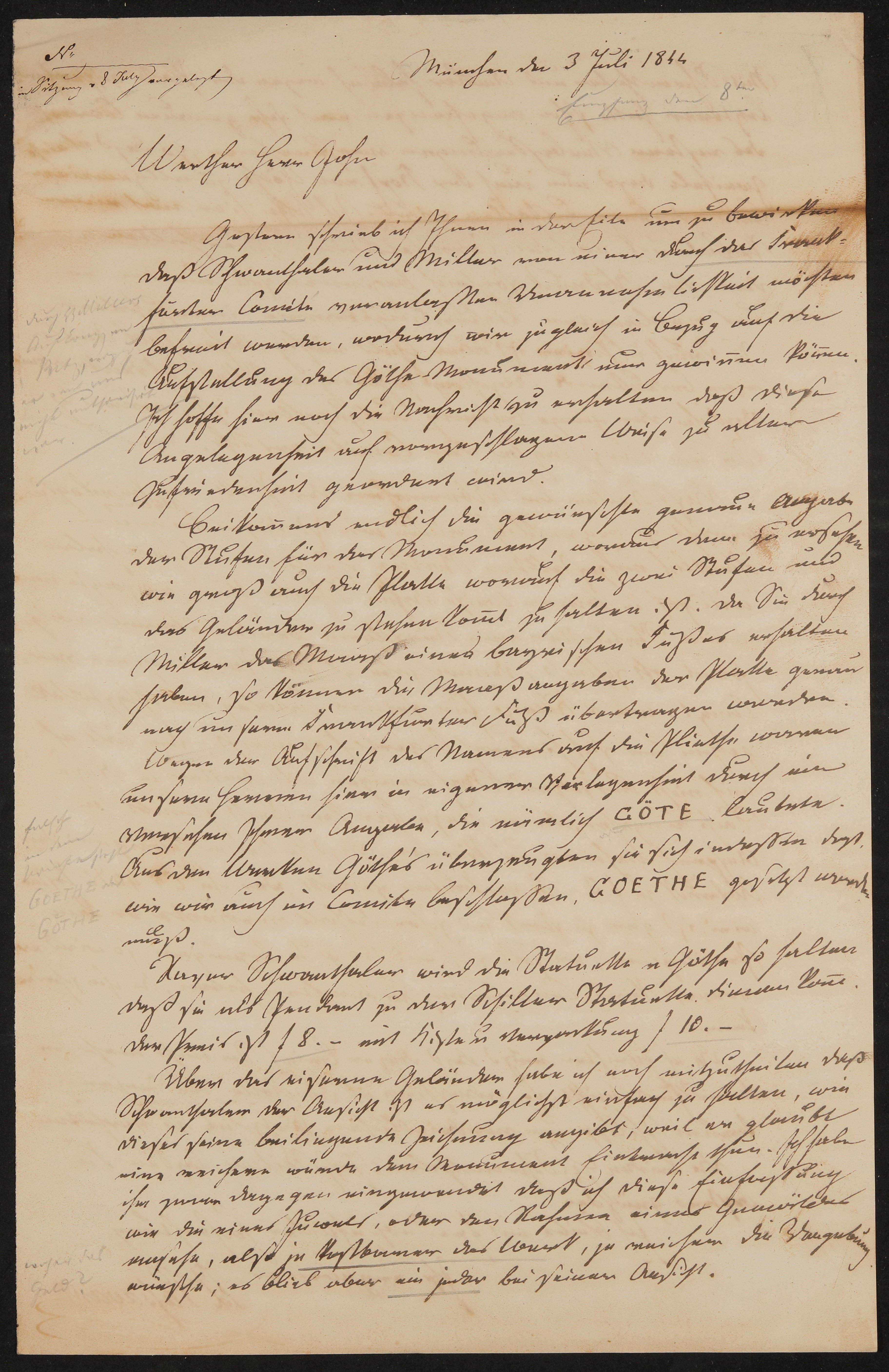 Brief von Johann David Passavant an Friedrich John vom 03.07.1844 (Freies Deutsches Hochstift / Frankfurter Goethe-Museum Public Domain Mark)