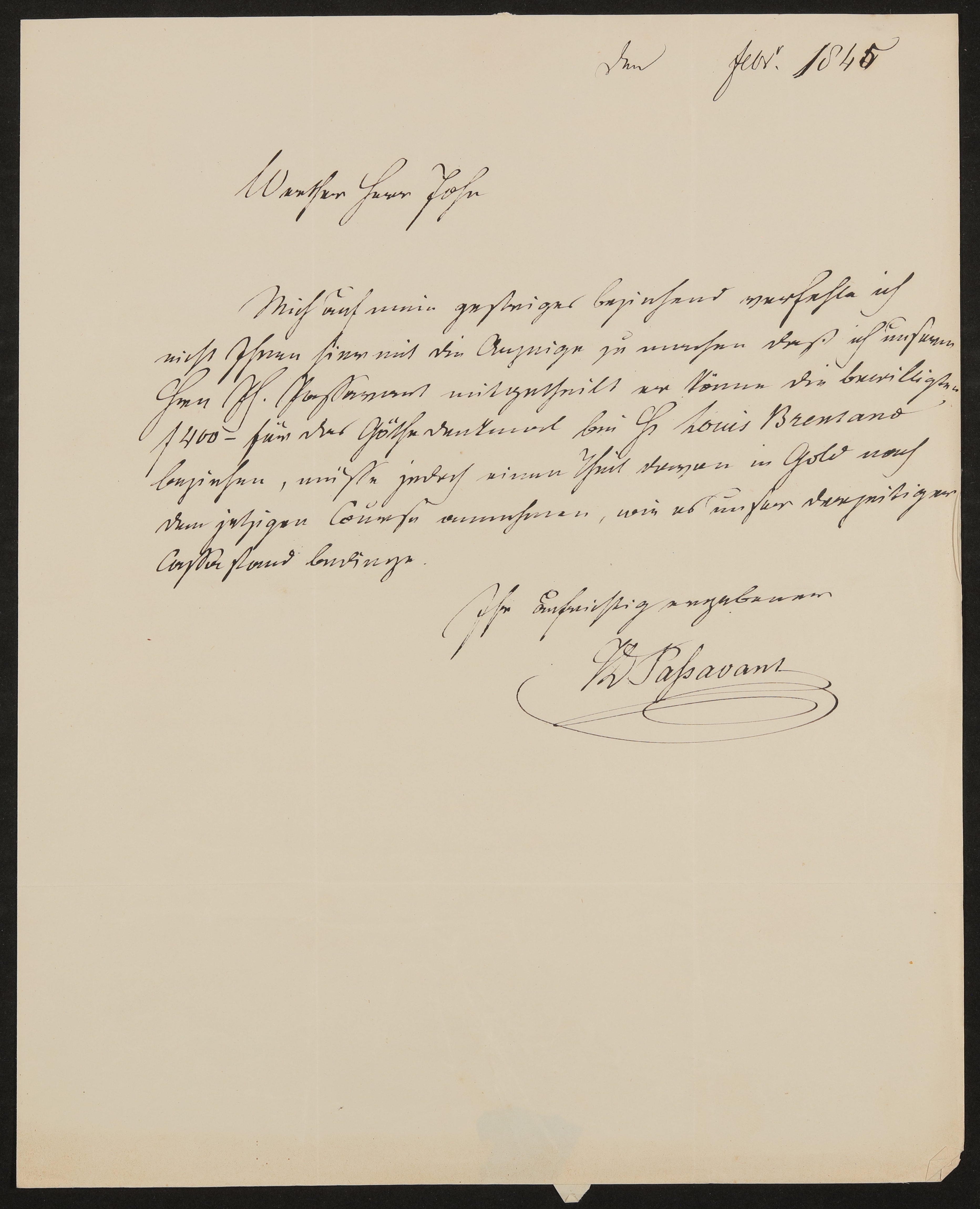 Brief von Johann David Passavant an Friedrich John vom Februar 1845 (Freies Deutsches Hochstift / Frankfurter Goethe-Museum Public Domain Mark)