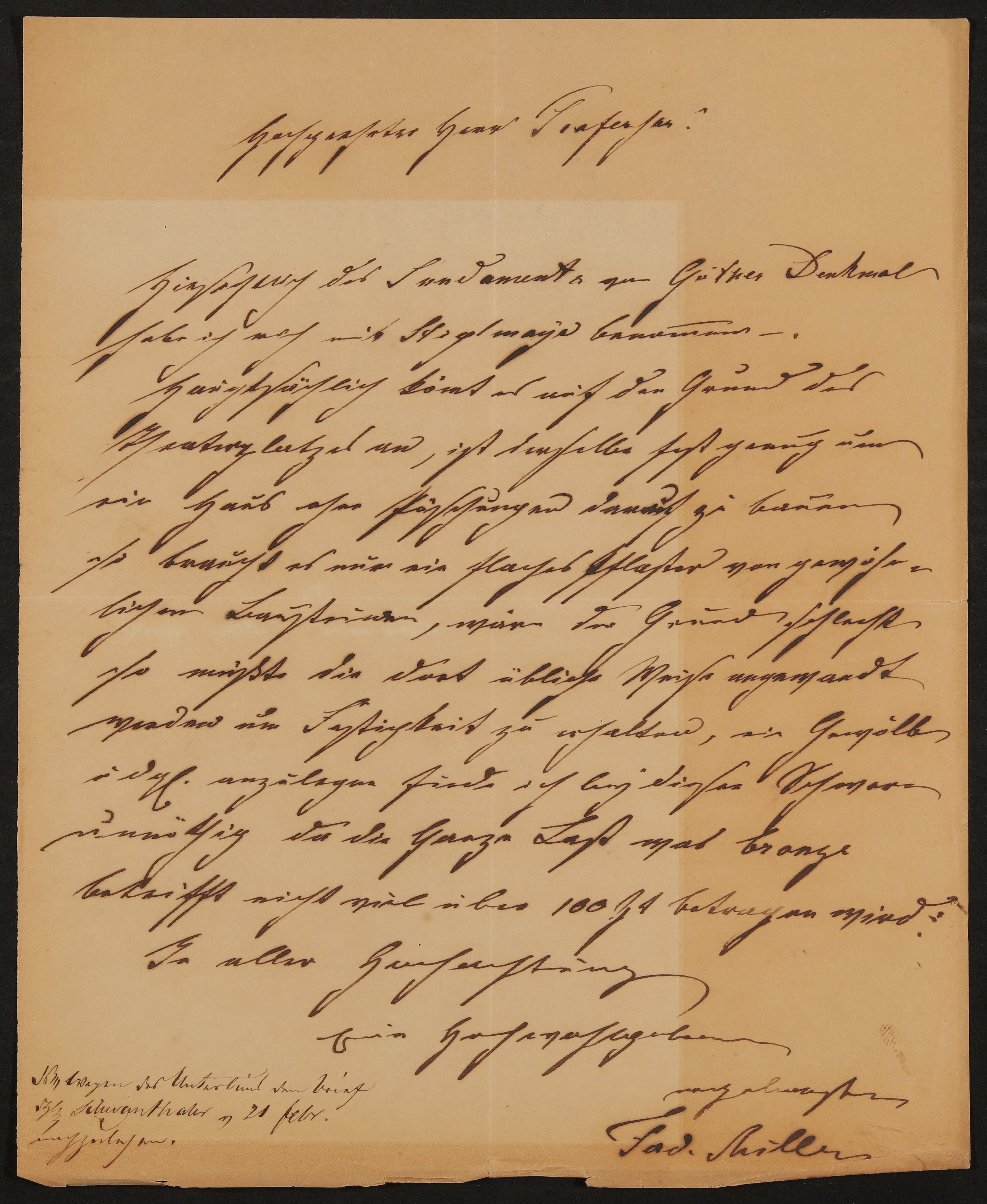 Brief von Ferdinand von Miller an Unbekannt (Ludwig Schwanthaler?) ohne Datum (vermutlich 1843) (Freies Deutsches Hochstift / Frankfurter Goethe-Museum Public Domain Mark)
