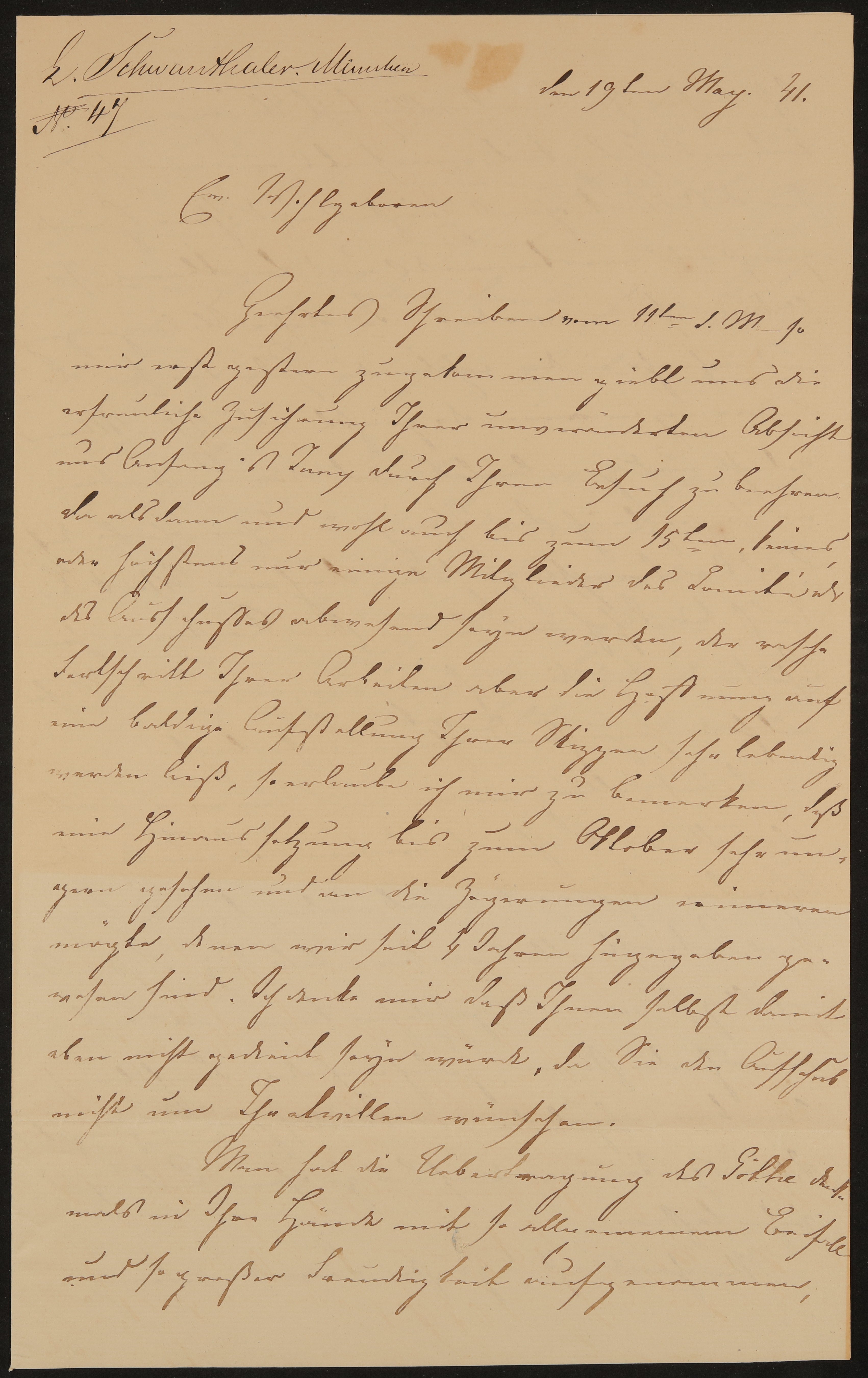 Brief von Friedrich John / Comité für Errichtung des Goetheschen Denkmals an Ludwig Schwanthaler vom 19.05.1841 (Freies Deutsches Hochstift / Frankfurter Goethe-Museum Public Domain Mark)