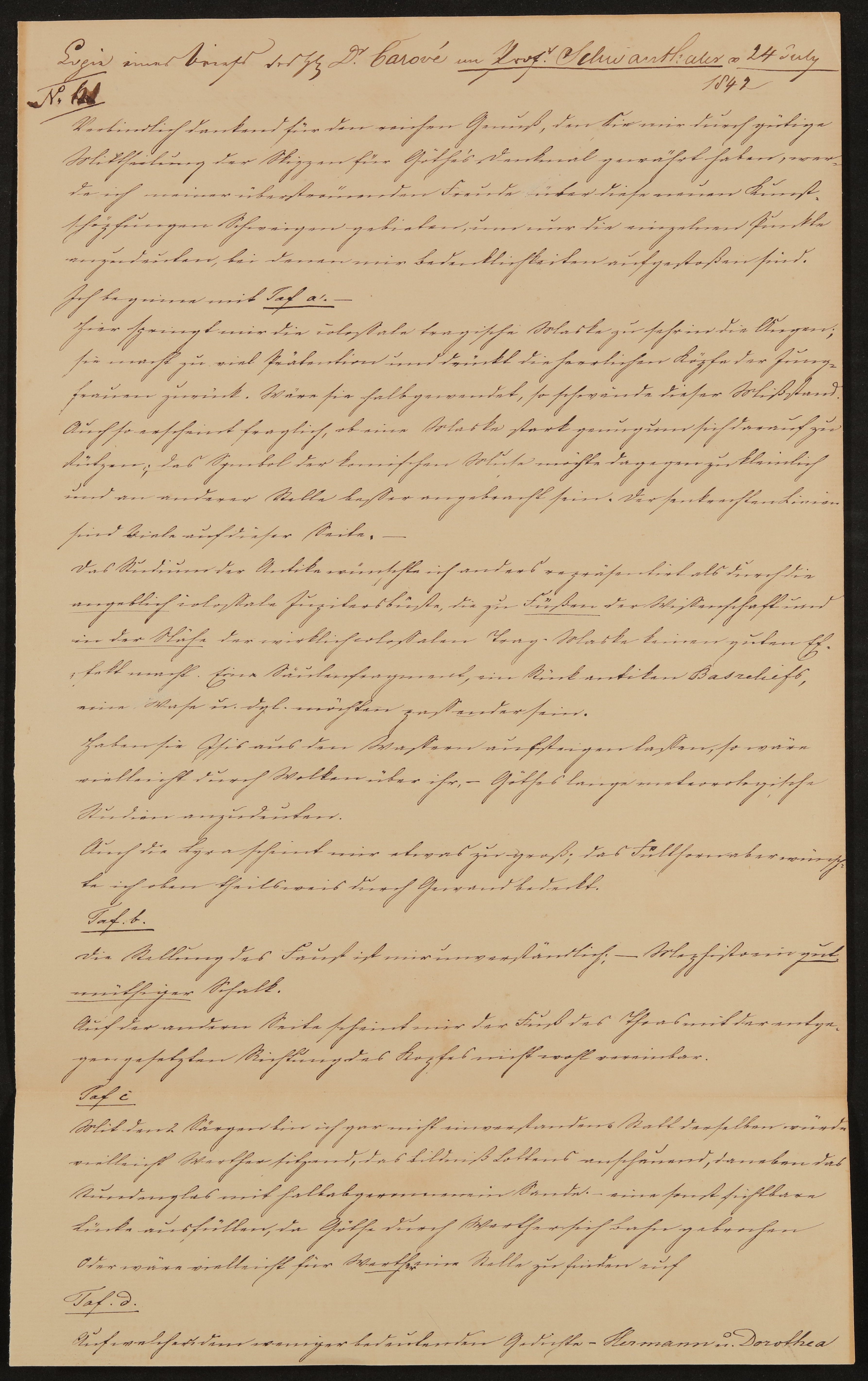 Abschrift eines Briefs des Friedrich Wilhelm Carové an Ludwig Schwanthaler vom 24. Juli 1842 (Freies Deutsches Hochstift / Frankfurter Goethe-Museum Public Domain Mark)