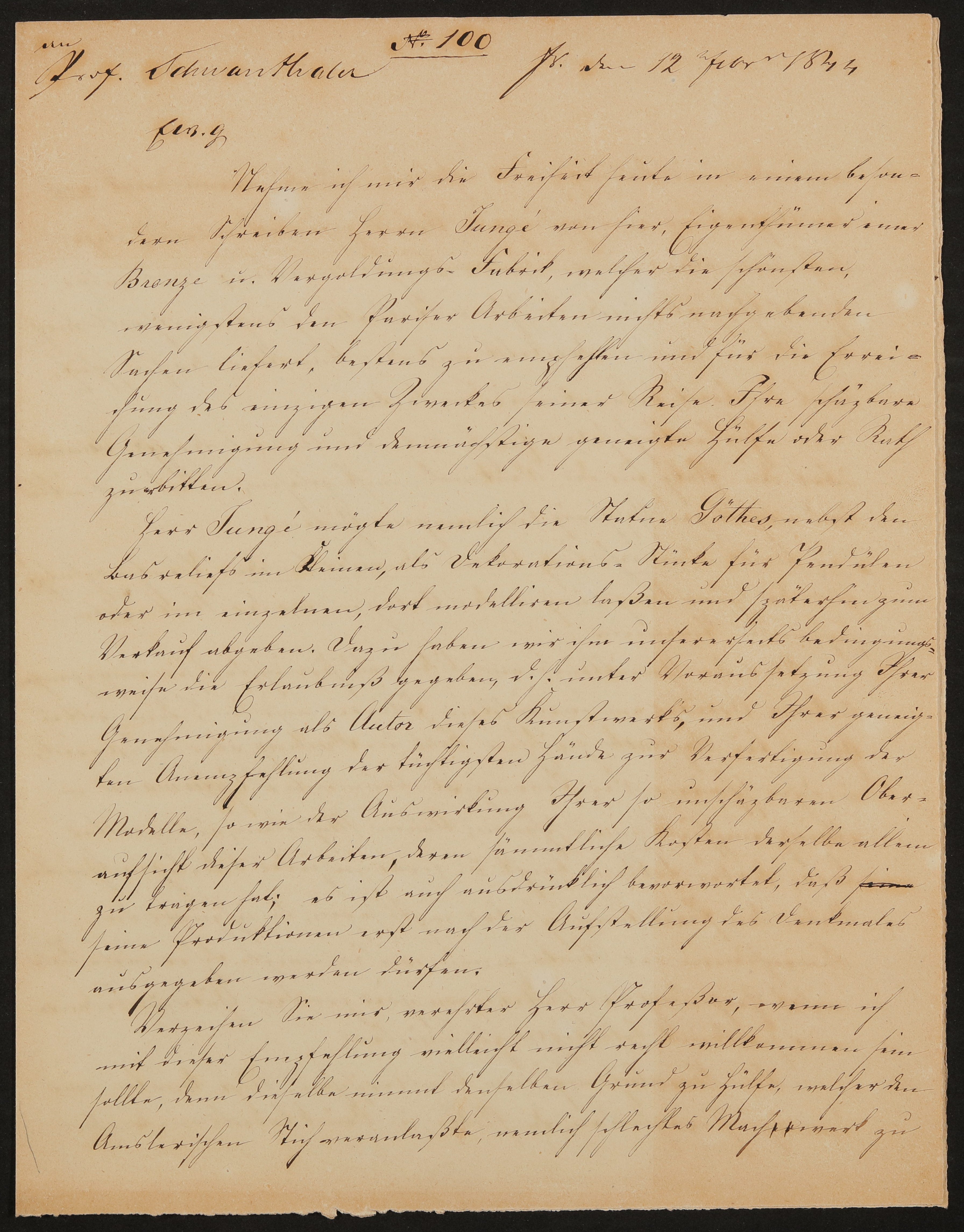 Brief von Friedrich John / Comité für Errichtung des Goetheschen Denkmals an Ludwig Schwanthaler vom 12.02.1844 (Freies Deutsches Hochstift / Frankfurter Goethe-Museum Public Domain Mark)
