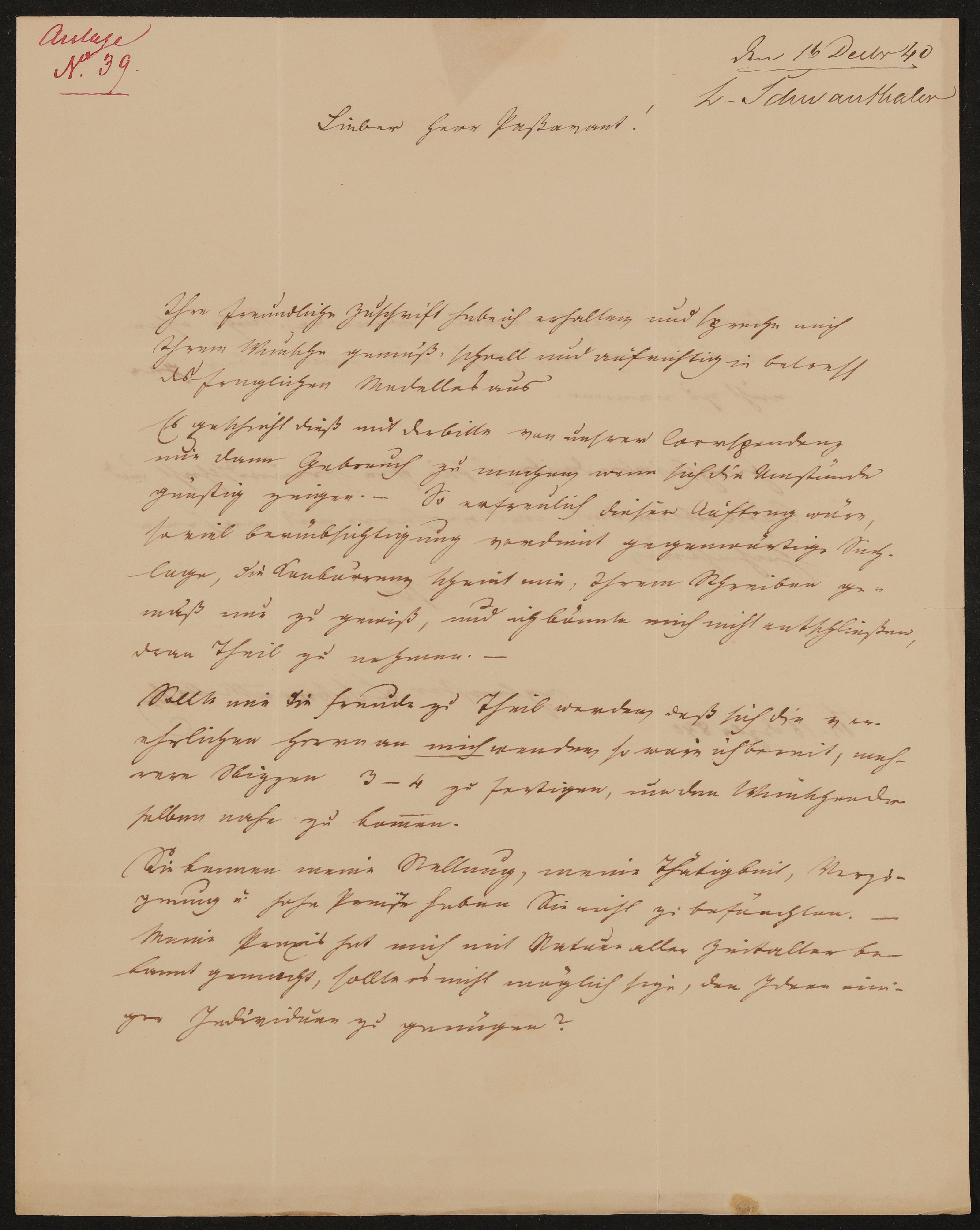 Brief von Ludwig Schwanthaler an Johann David Passavant vom 16.12.1840 (Freies Deutsches Hochstift / Frankfurter Goethe-Museum Public Domain Mark)