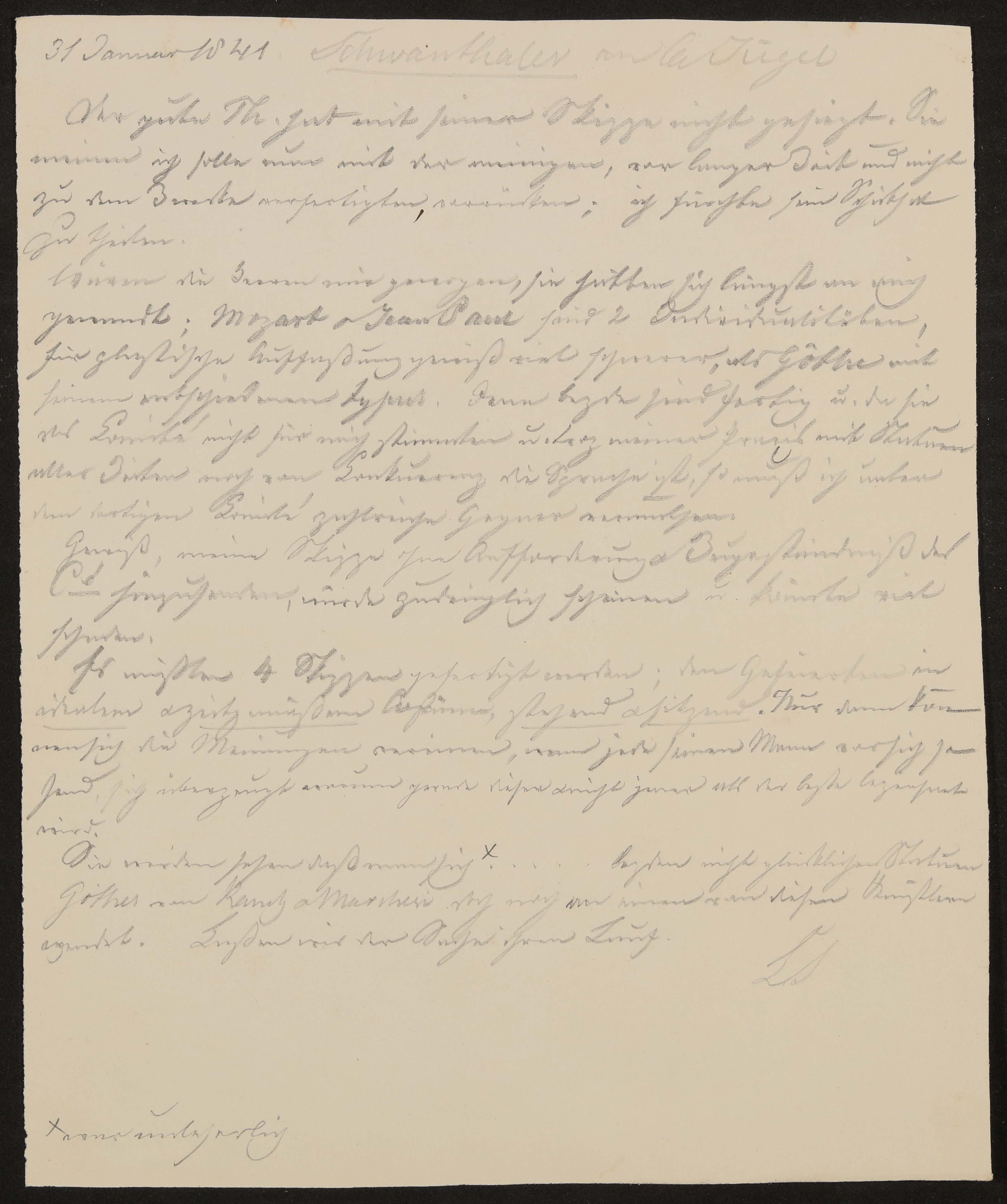 Auszugsweise Abschrift aus einem Brief von Ludwig Schwanthaler an Carl Jügel vom 31.01.1841 (Freies Deutsches Hochstift / Frankfurter Goethe-Museum Public Domain Mark)