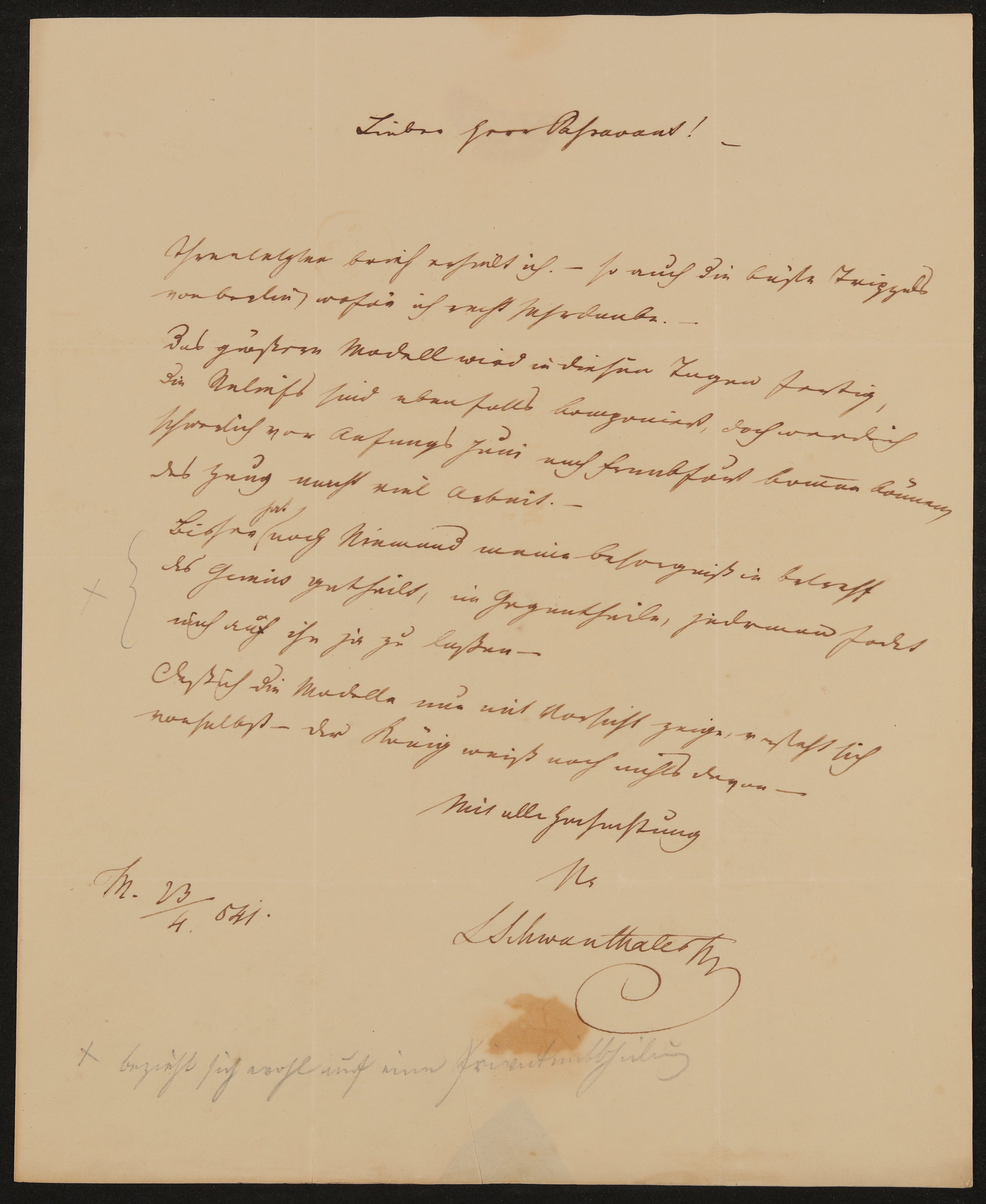 Brief von Ludwig Schwanthaler an Johann David Passavant vom 23.04.1841 (Freies Deutsches Hochstift / Frankfurter Goethe-Museum Public Domain Mark)