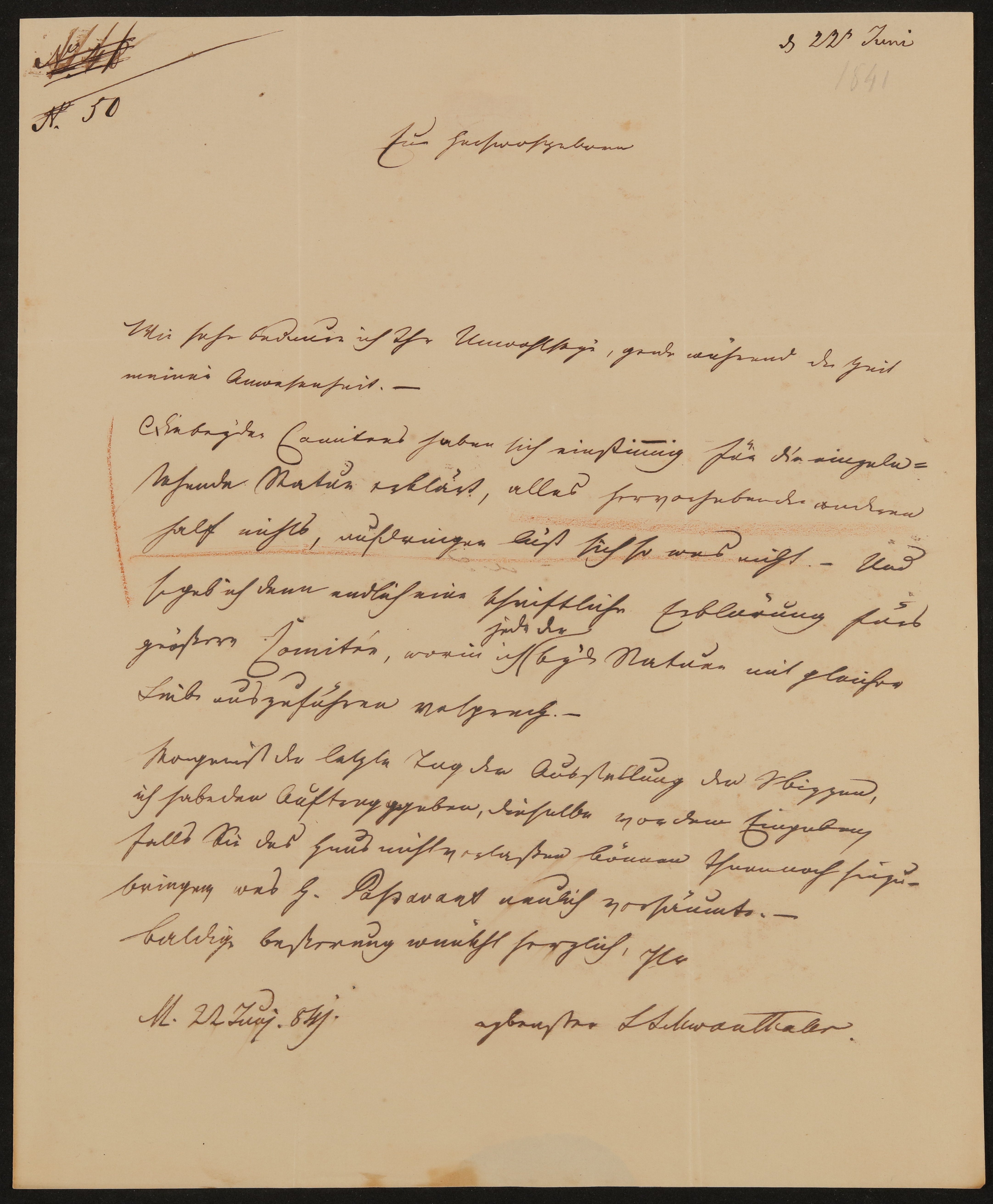 Brief von Ludwig Schwanthaler an Friedrich John vom 22.06.1841 (Freies Deutsches Hochstift / Frankfurter Goethe-Museum Public Domain Mark)