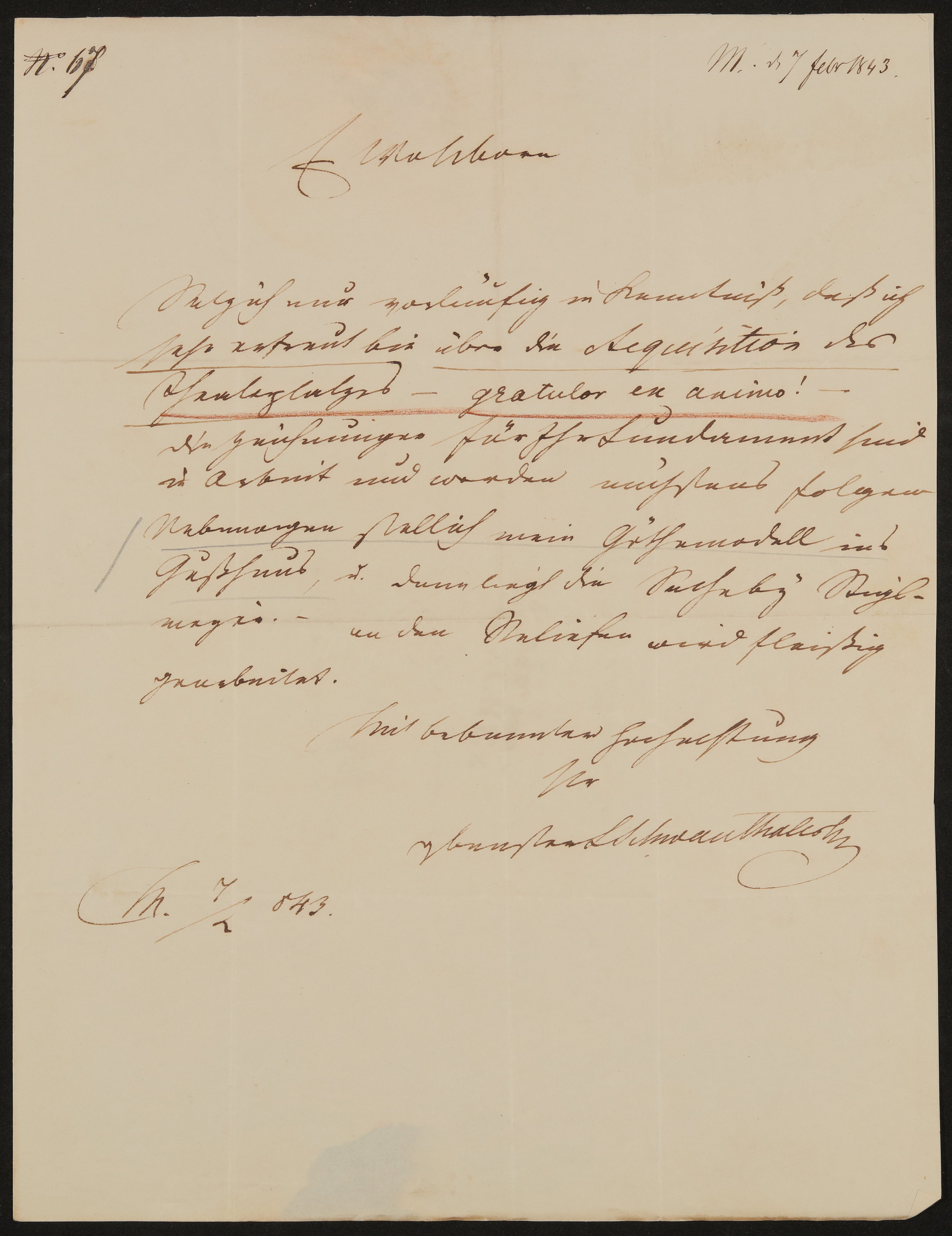 Brief von Ludwig Schwanthaler an Friedrich John vom 07.02.1843 (Freies Deutsches Hochstift / Frankfurter Goethe-Museum Public Domain Mark)