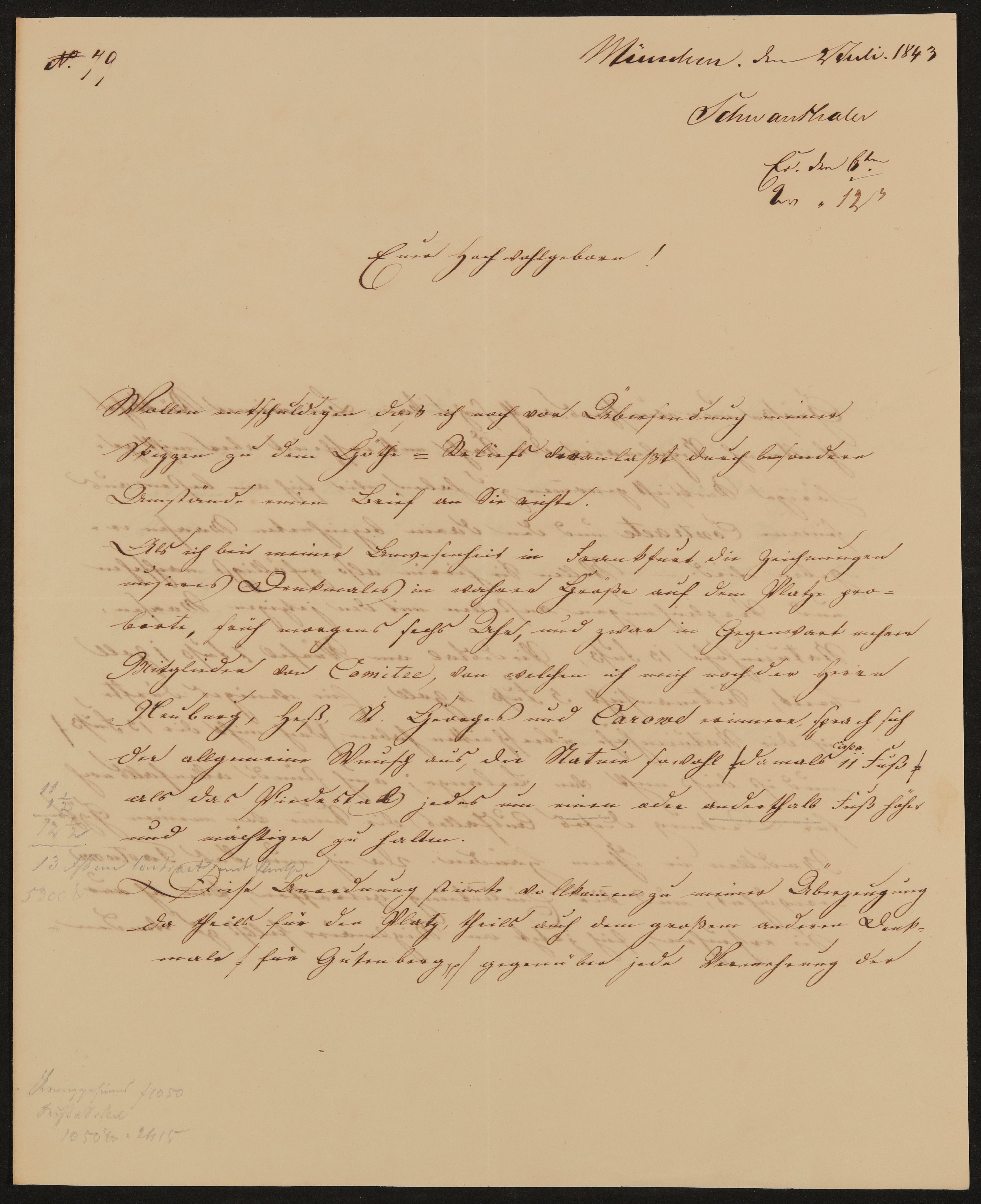 Brief von Ludwig Schwanthaler an Friedrich John vom 02.07.1843 (Freies Deutsches Hochstift / Frankfurter Goethe-Museum Public Domain Mark)