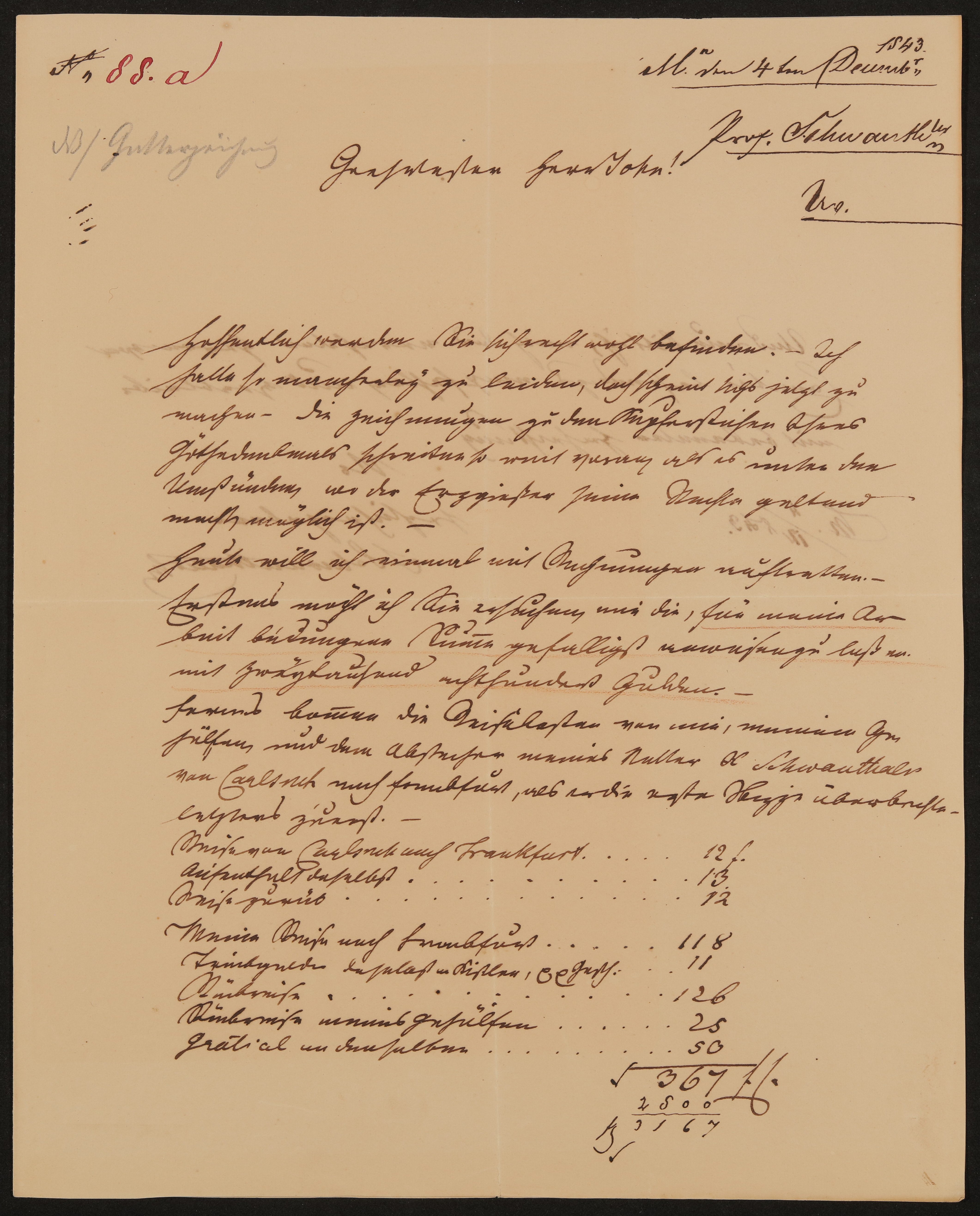 Brief von Ludwig Schwanthaler an Friedrich John vom 04.12.1843 (Freies Deutsches Hochstift / Frankfurter Goethe-Museum Public Domain Mark)