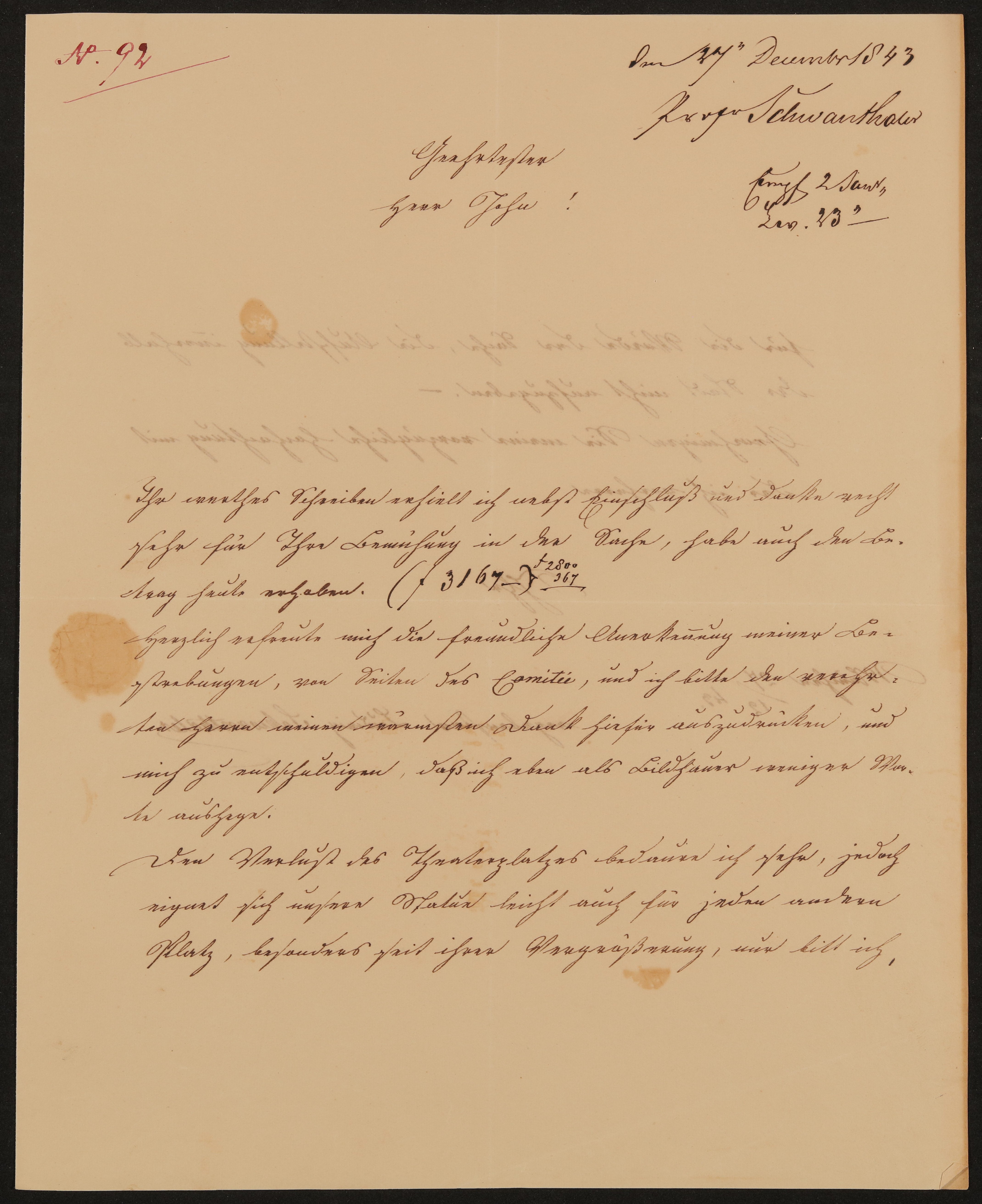 Brief von Ludwig Schwanthaler an Friedrich John vom 27.12.1843 (Freies Deutsches Hochstift / Frankfurter Goethe-Museum Public Domain Mark)