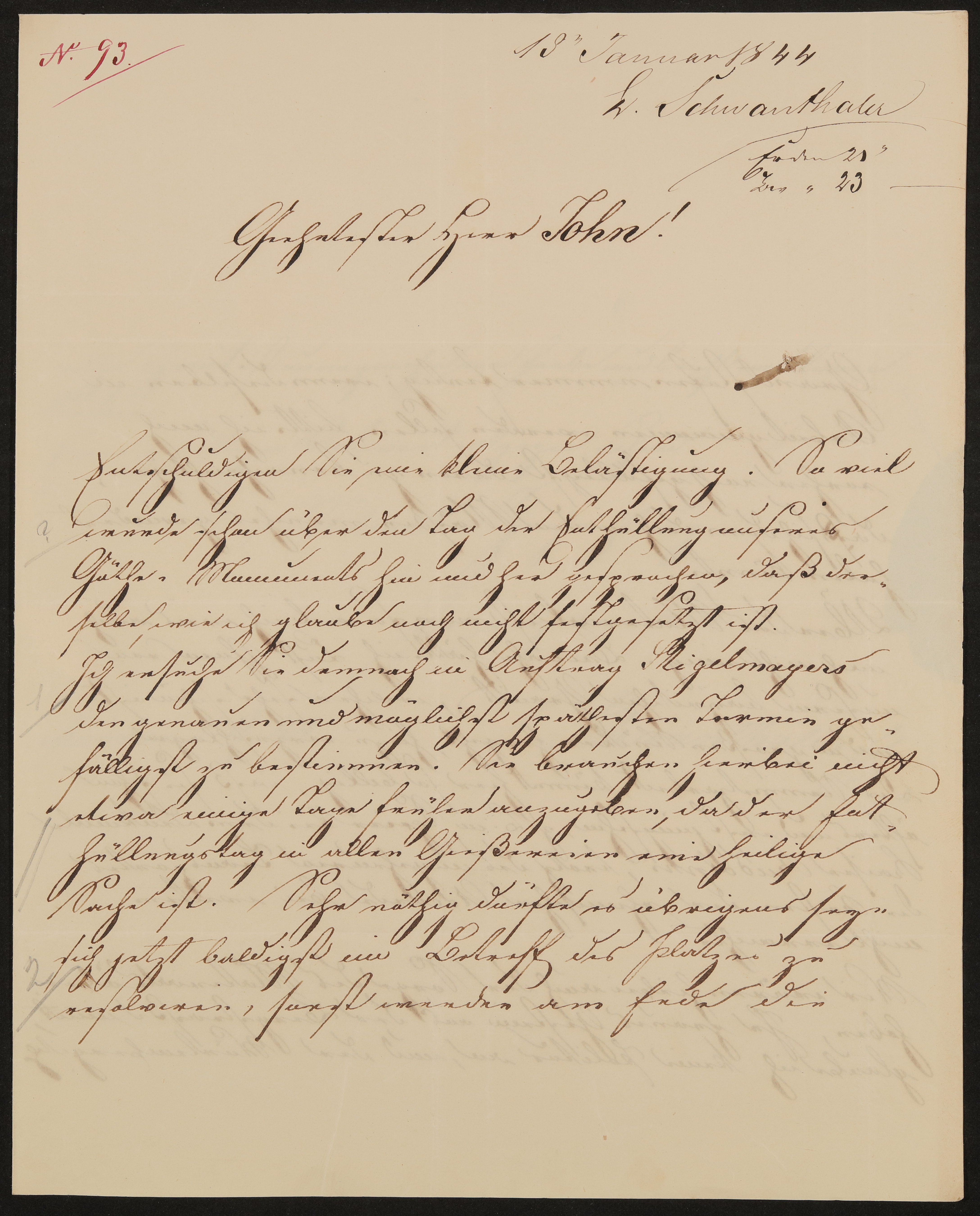 Brief von Ludwig Schwanthaler an Friedrich John vom 18.01.1844 (Freies Deutsches Hochstift / Frankfurter Goethe-Museum Public Domain Mark)