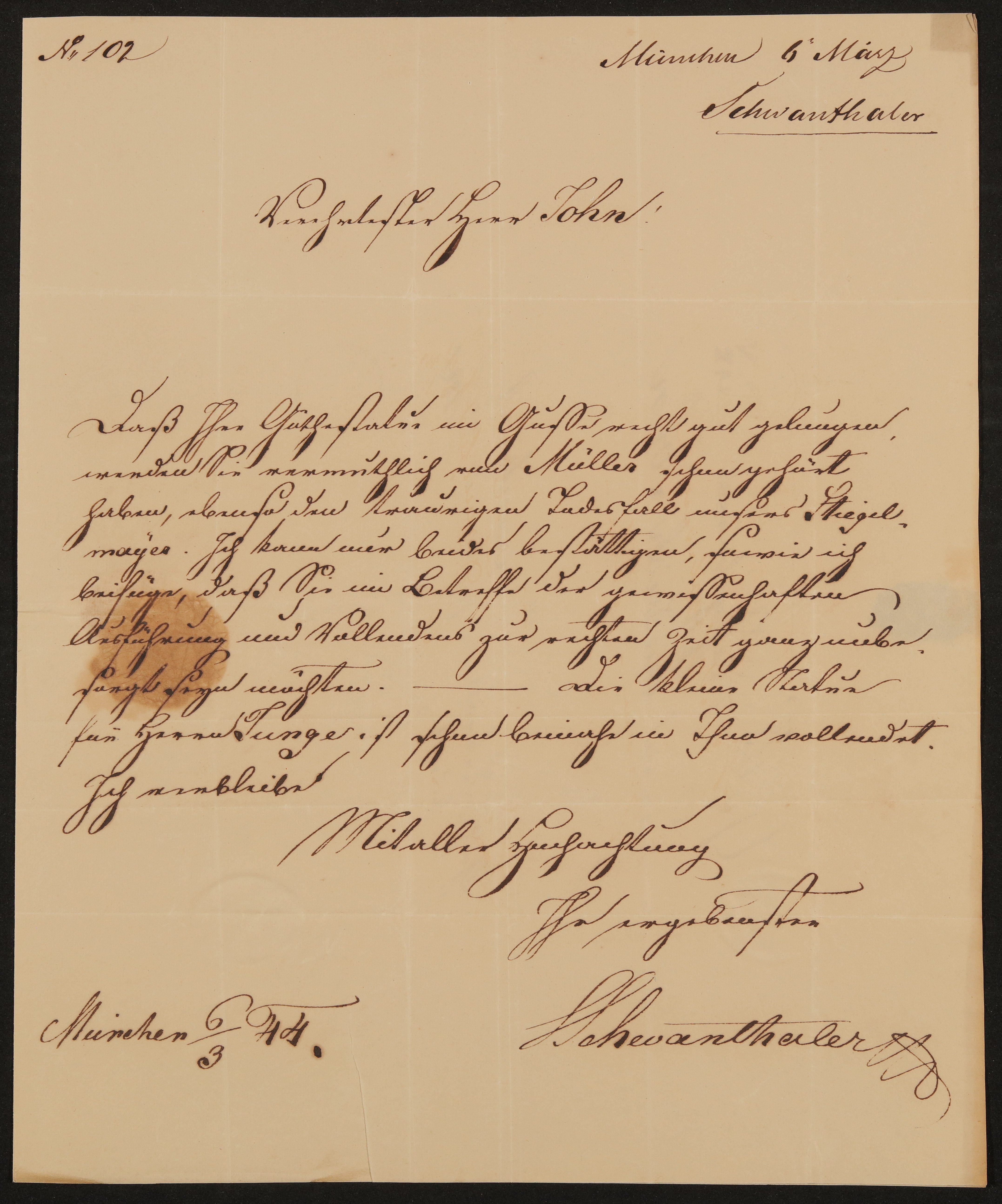 Brief von Ludwig Schwanthaler an Friedrich John vom 06.03.1844 (Freies Deutsches Hochstift / Frankfurter Goethe-Museum Public Domain Mark)
