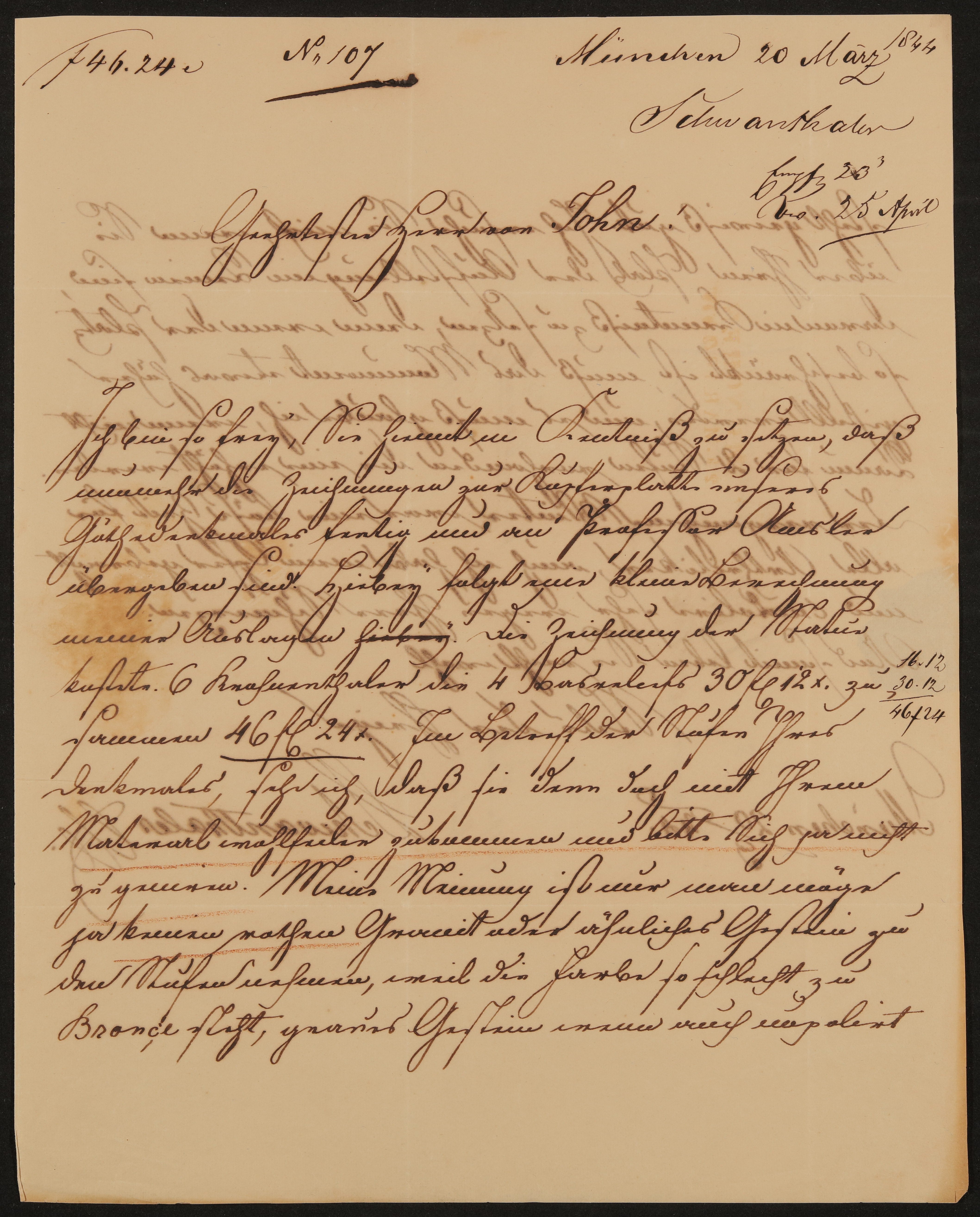Brief von Ludwig Schwanthaler an Friedrich John vom 20.03.1844 (Freies Deutsches Hochstift / Frankfurter Goethe-Museum Public Domain Mark)