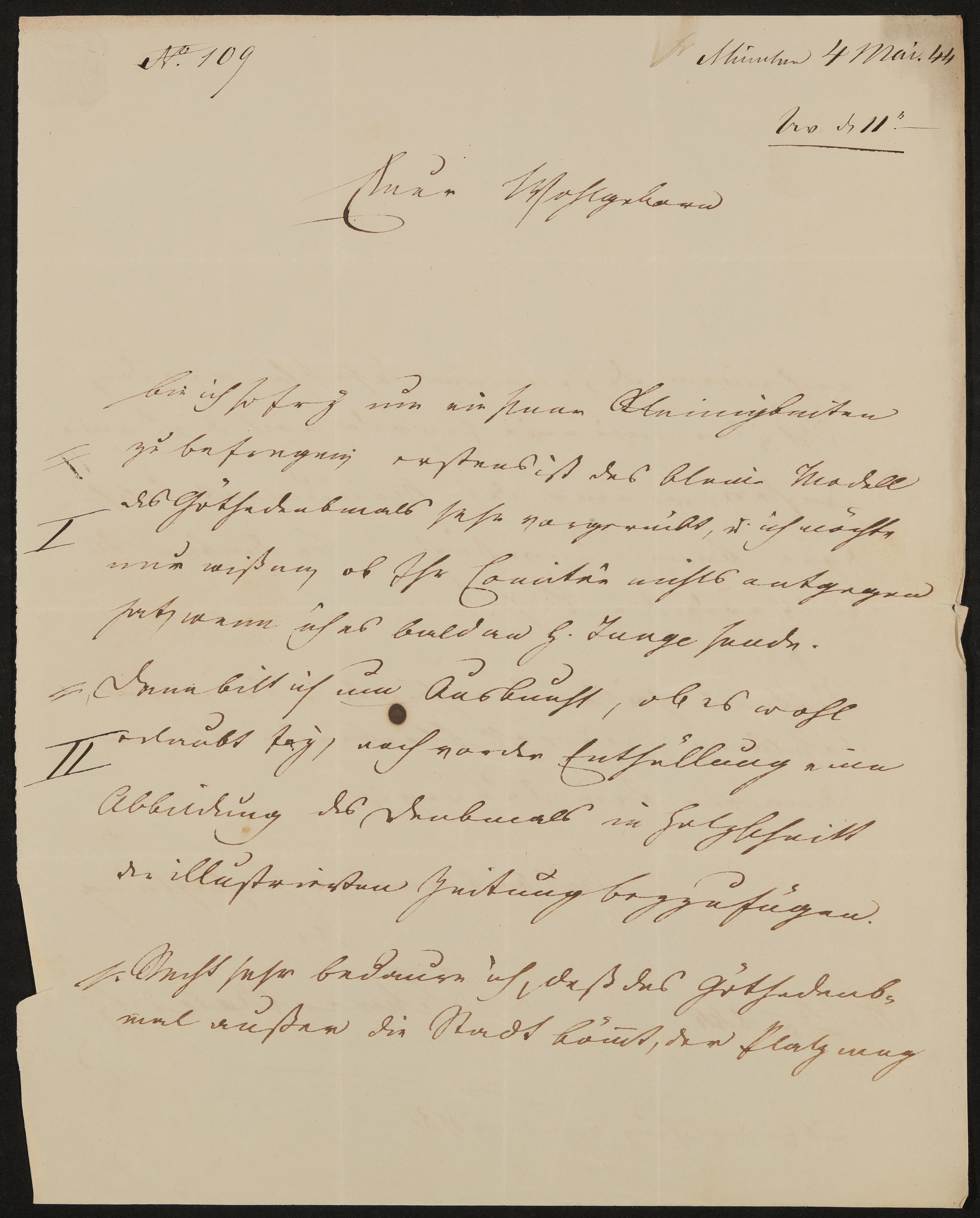 Brief von Ludwig Schwanthaler an das Freie Deutsche Hochstift / Friedrich John (?) vom 04.05.1844 (Freies Deutsches Hochstift / Frankfurter Goethe-Museum Public Domain Mark)