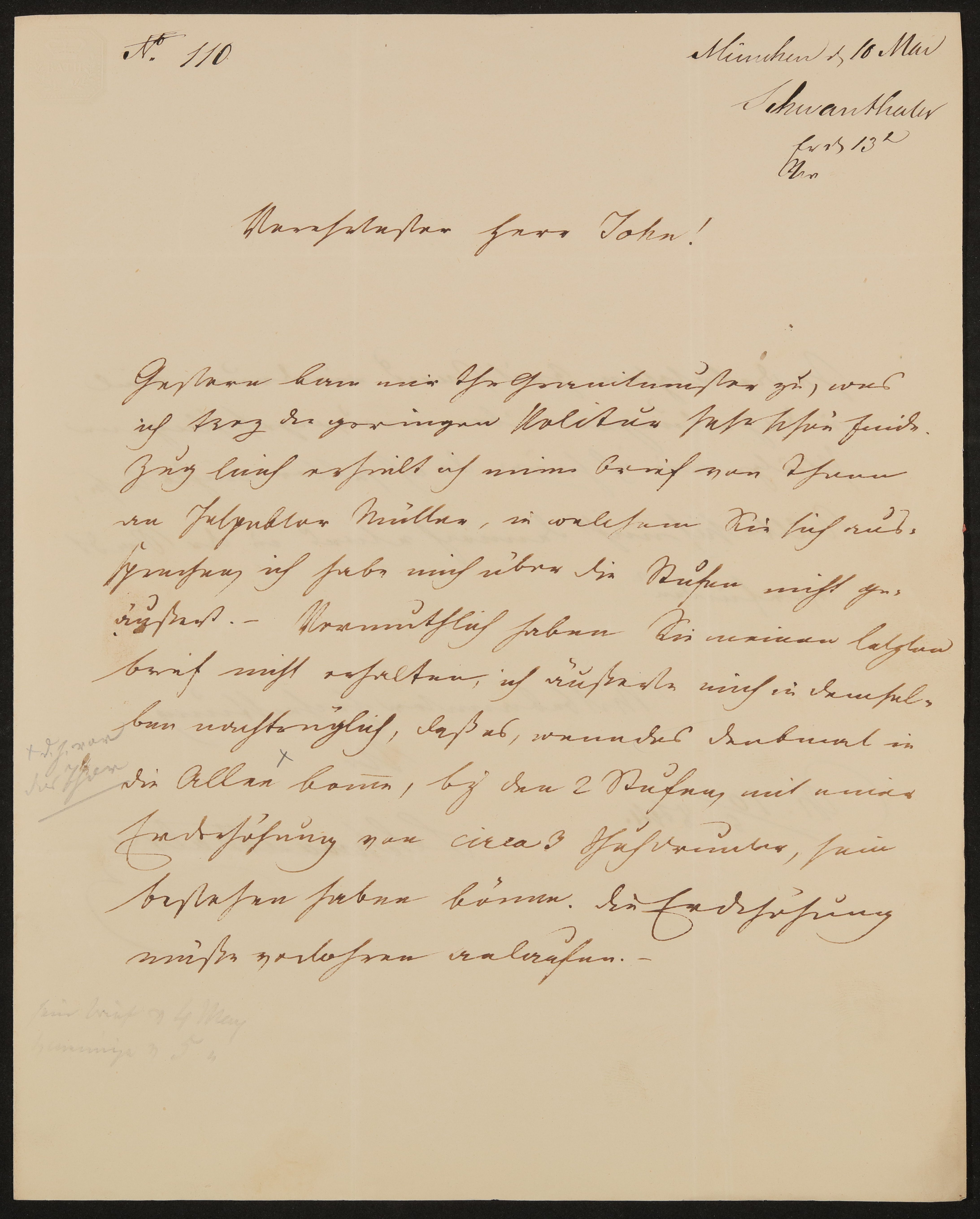 Brief von Ludwig Schwanthaler an Friedrich John vom 10.05.1844 (Freies Deutsches Hochstift / Frankfurter Goethe-Museum Public Domain Mark)