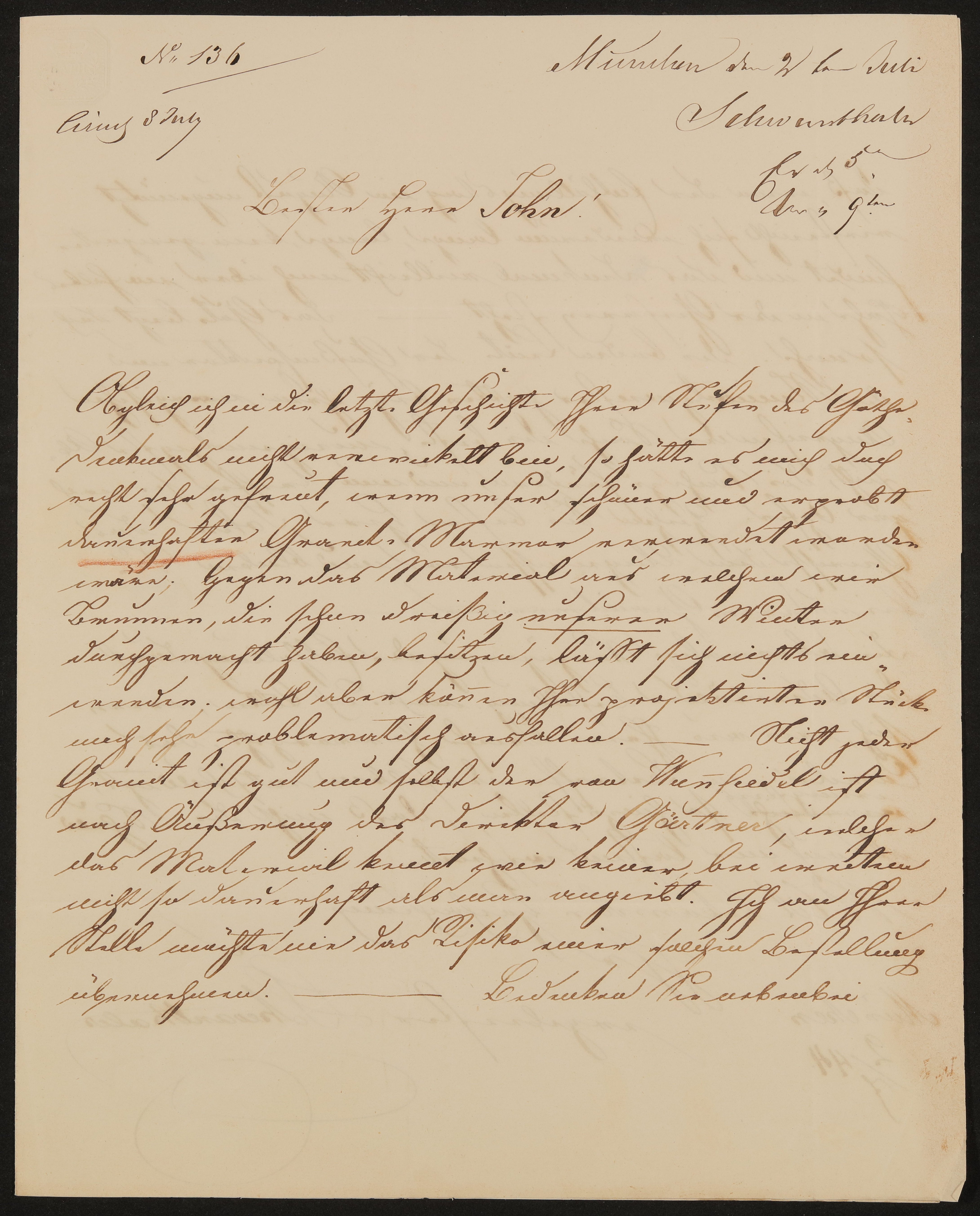 Brief von Ludwig Schwanthaler an Friedrich John vom 02.07.1844 (Freies Deutsches Hochstift / Frankfurter Goethe-Museum Public Domain Mark)