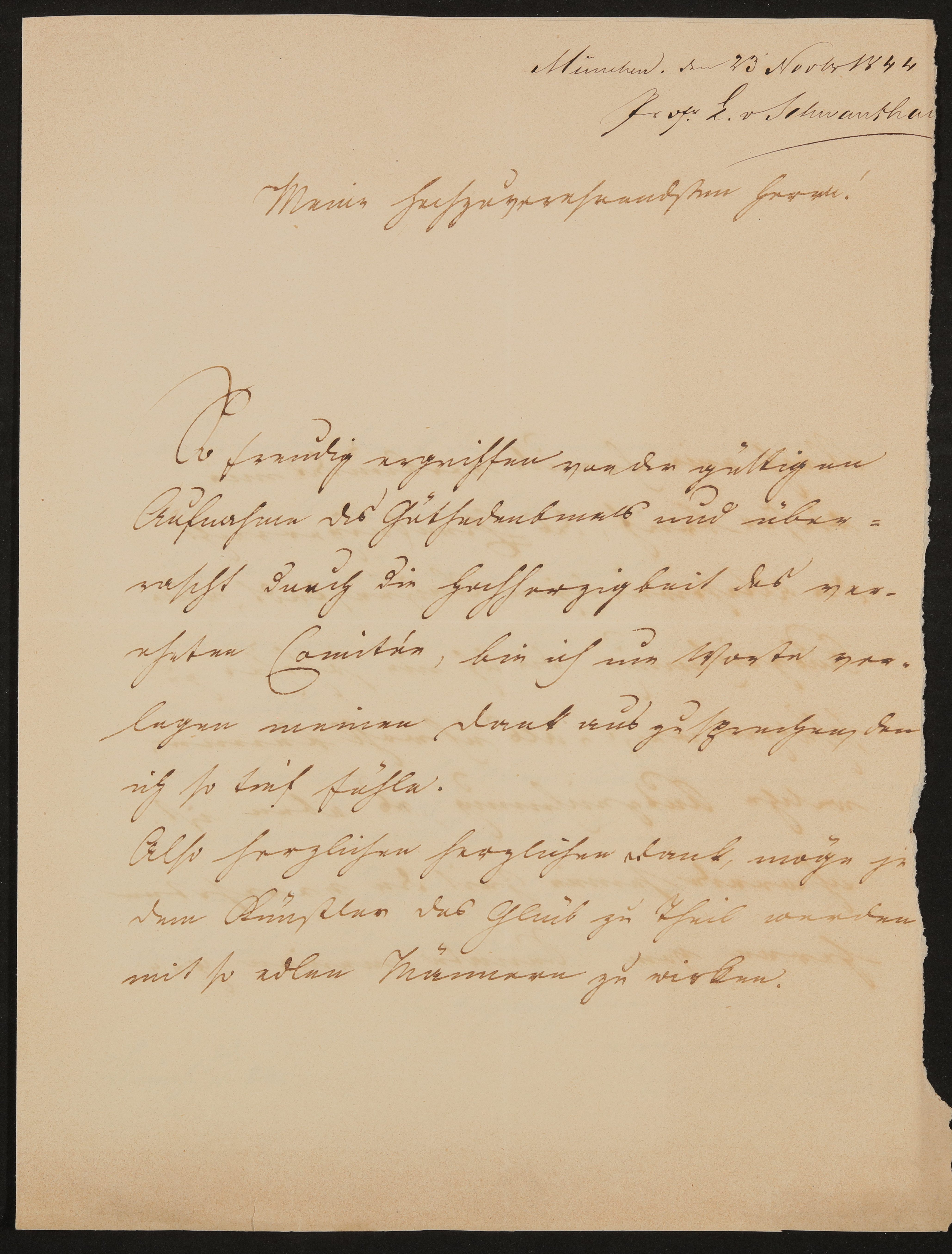 Brief von Ludwig Schwanthaler an das Comité für die Errichtung des Goethe'schen Denkmals von Schwanthaler vom 23.11.1844 (Freies Deutsches Hochstift / Frankfurter Goethe-Museum Public Domain Mark)