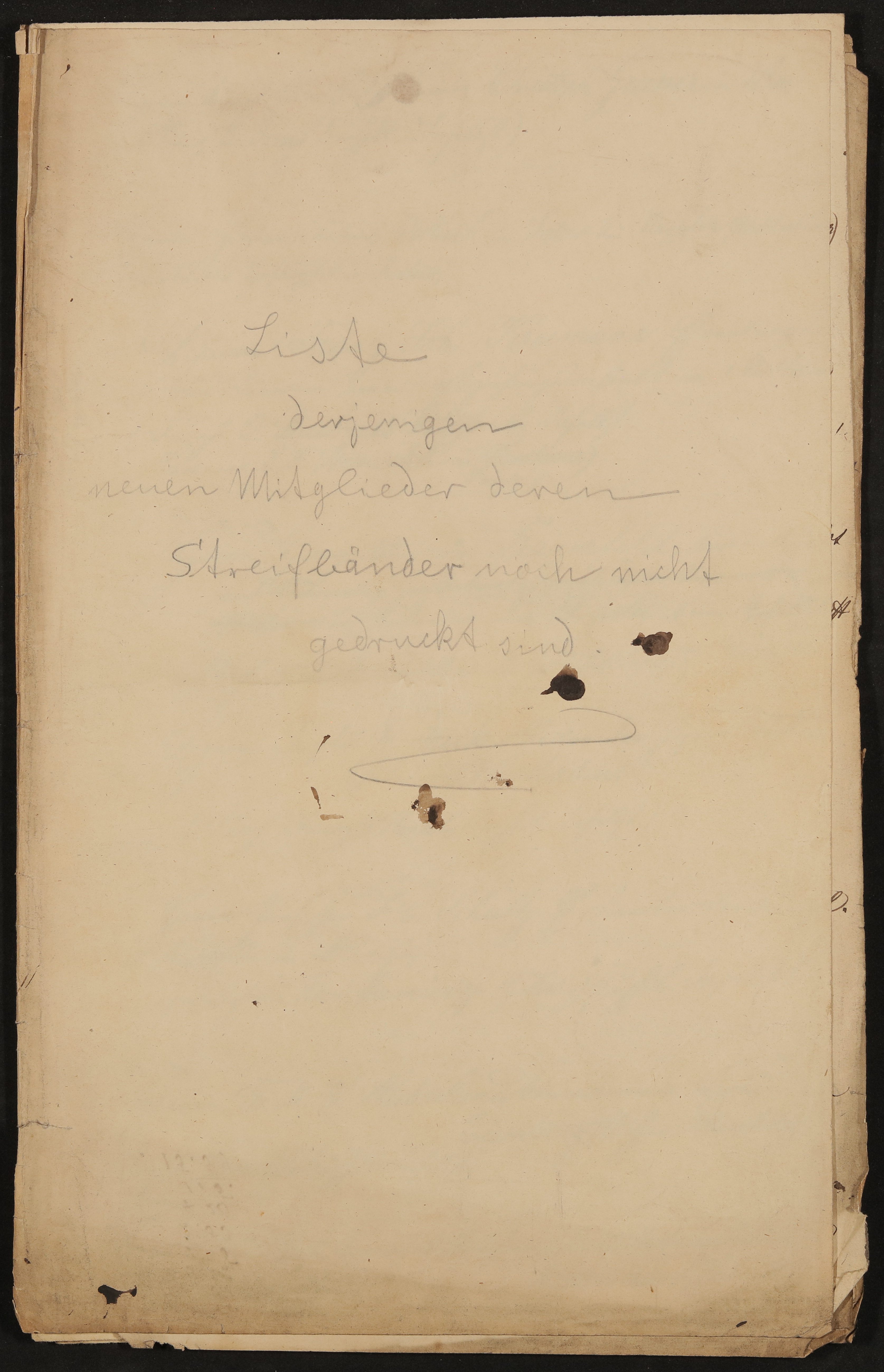 Liste derjenigen neuen Mitglieder des Freien Deutschen Hochstifts deren Streifbänder noch nicht gedruckt sind, um 1863 (Freies Deutsches Hochstift / Frankfurter Goethe-Museum Public Domain Mark)