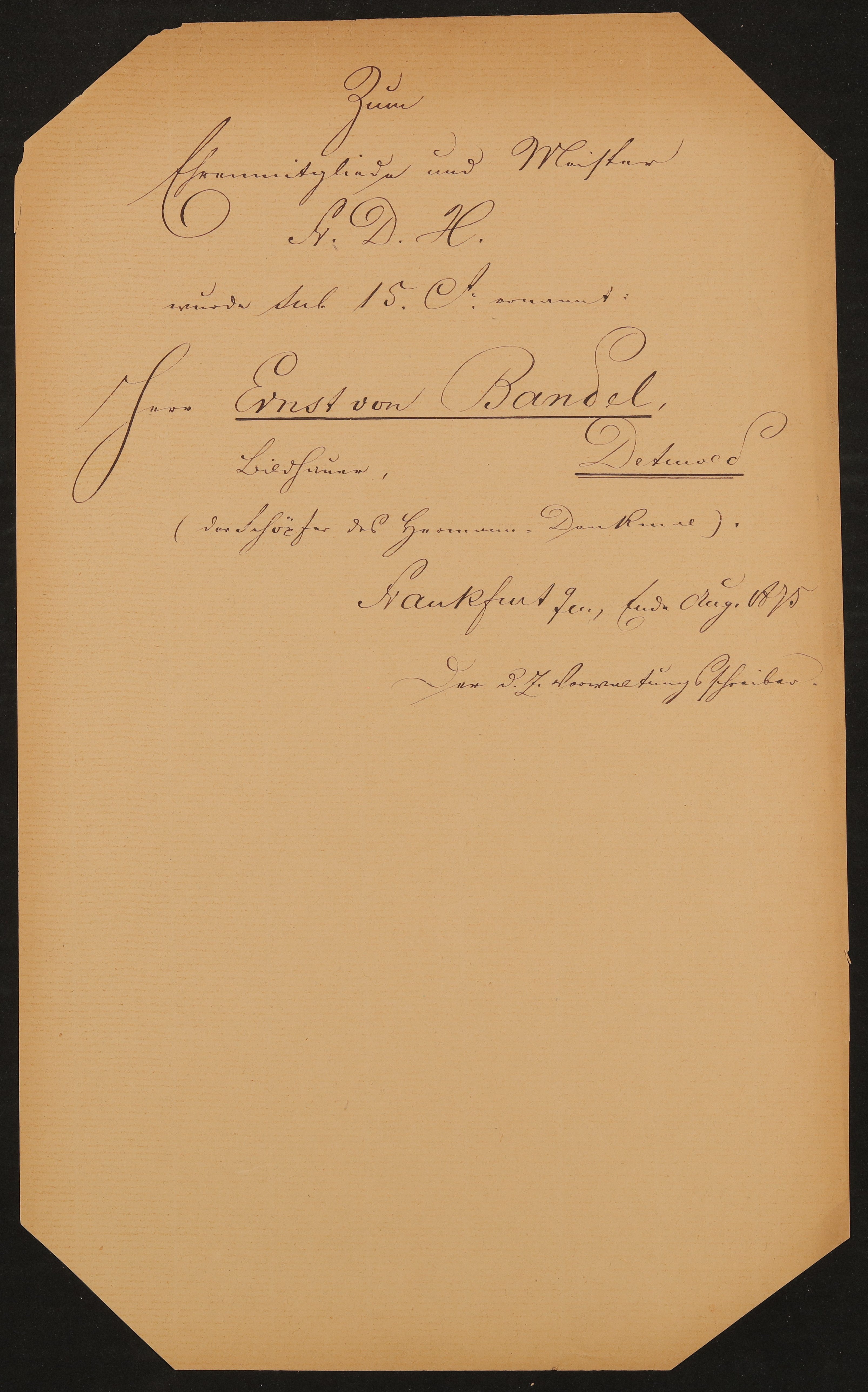 Liste "Zum Ehrenmitgliede und Meister des Fr.D.H. wurde Jul. 15. [1875] ernannt" (Freies Deutsches Hochstift / Frankfurter Goethe-Museum Public Domain Mark)
