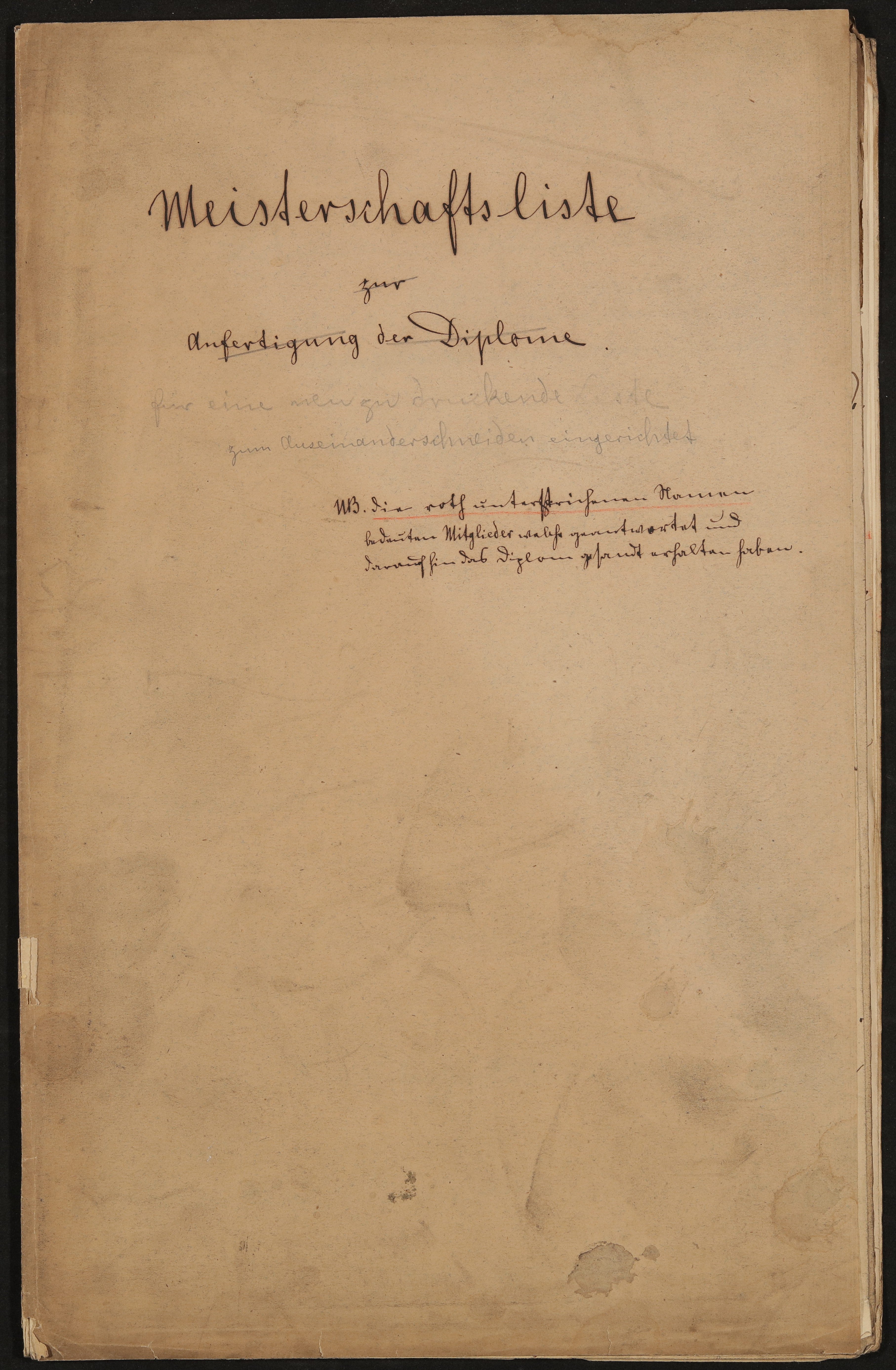 Meisterschaftsliste zur Anfertigung der Diplome, vermutlich 1866 (Freies Deutsches Hochstift / Frankfurter Goethe-Museum Public Domain Mark)