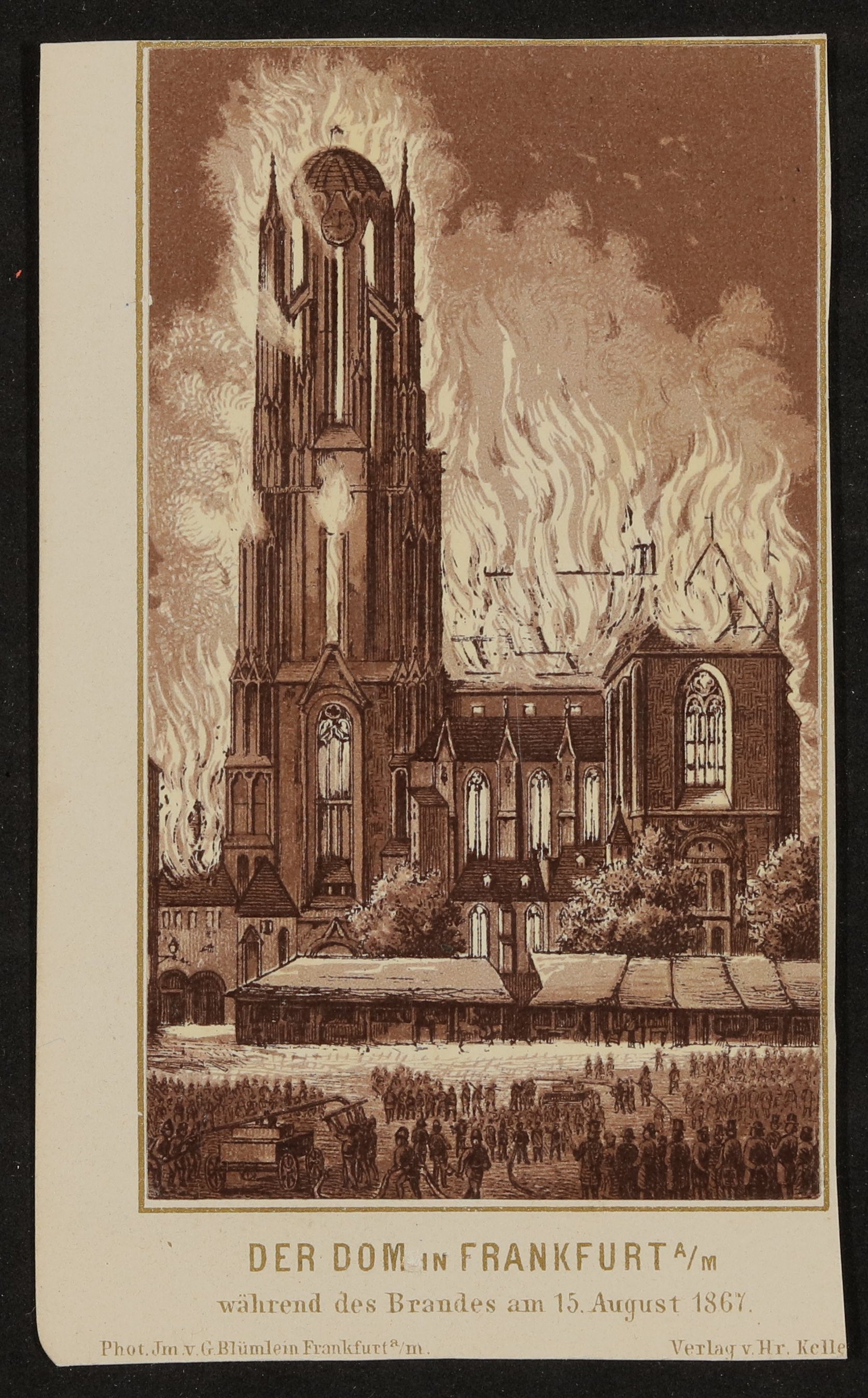 Der Dom in Frankfurt am Main während des Brandes 1867 (Freies Deutsches Hochstift / Frankfurter Goethe-Museum CC0)