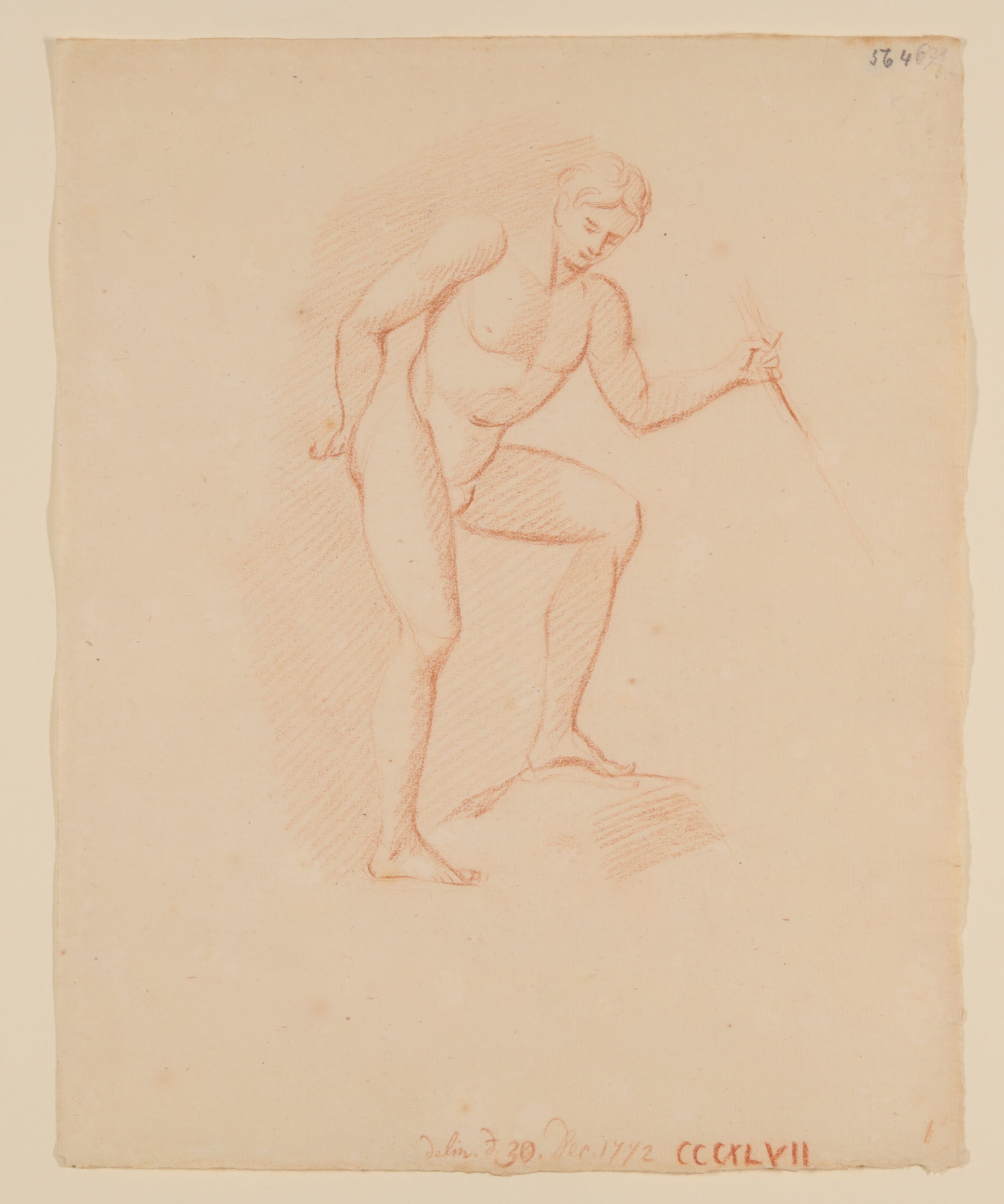 Männlicher Akt, mit der linken Hand einen Stock haltend (Freies Deutsches Hochstift CC BY-NC-SA)