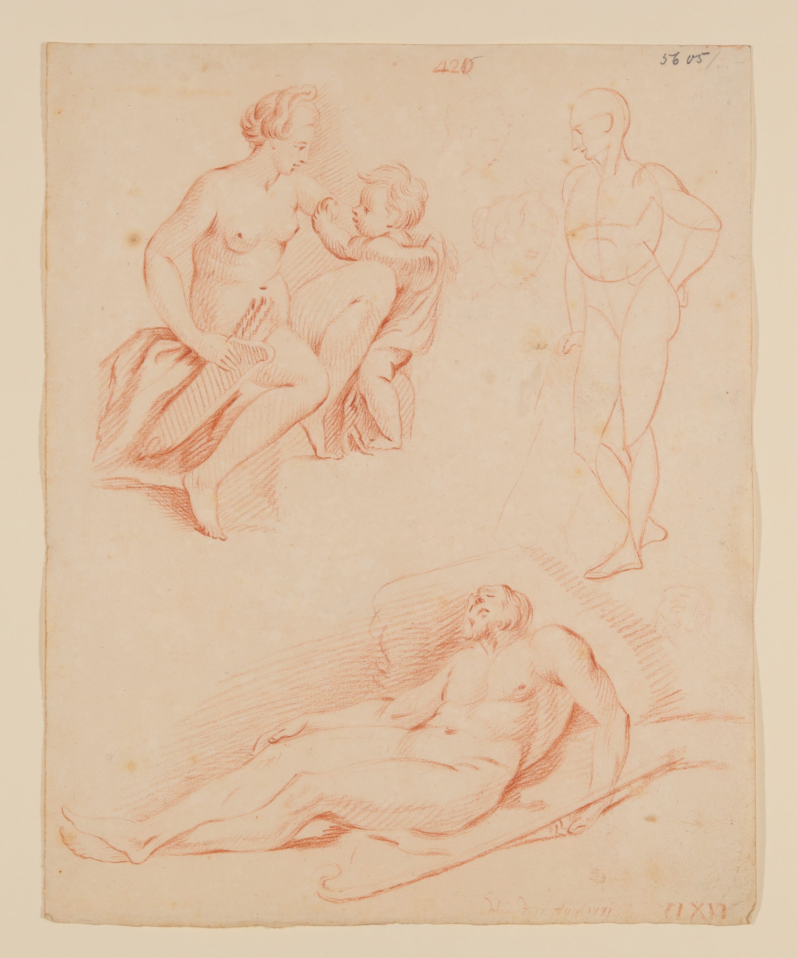 Venus und Amor; Stehende Figur und drei Köpfe; Schlafender bärtiger Mann (Freies Deutsches Hochstift CC BY-NC-SA)